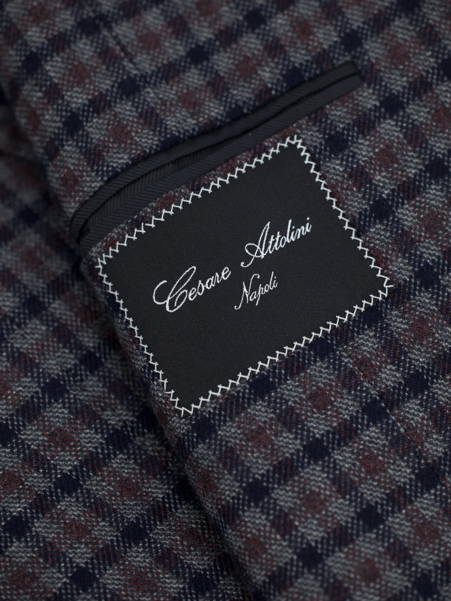 Cesare Attolini Blue & Maroon Pure Cashmere Gingham Check Jacket