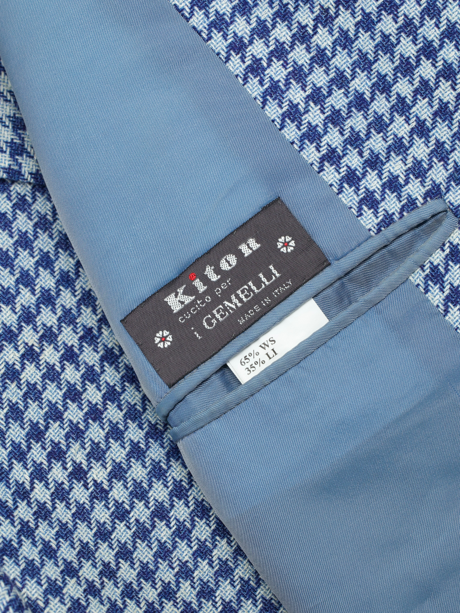 Kiton Chambray Blue & White Cashmere-Linen Blend Pied de Poule Jacket