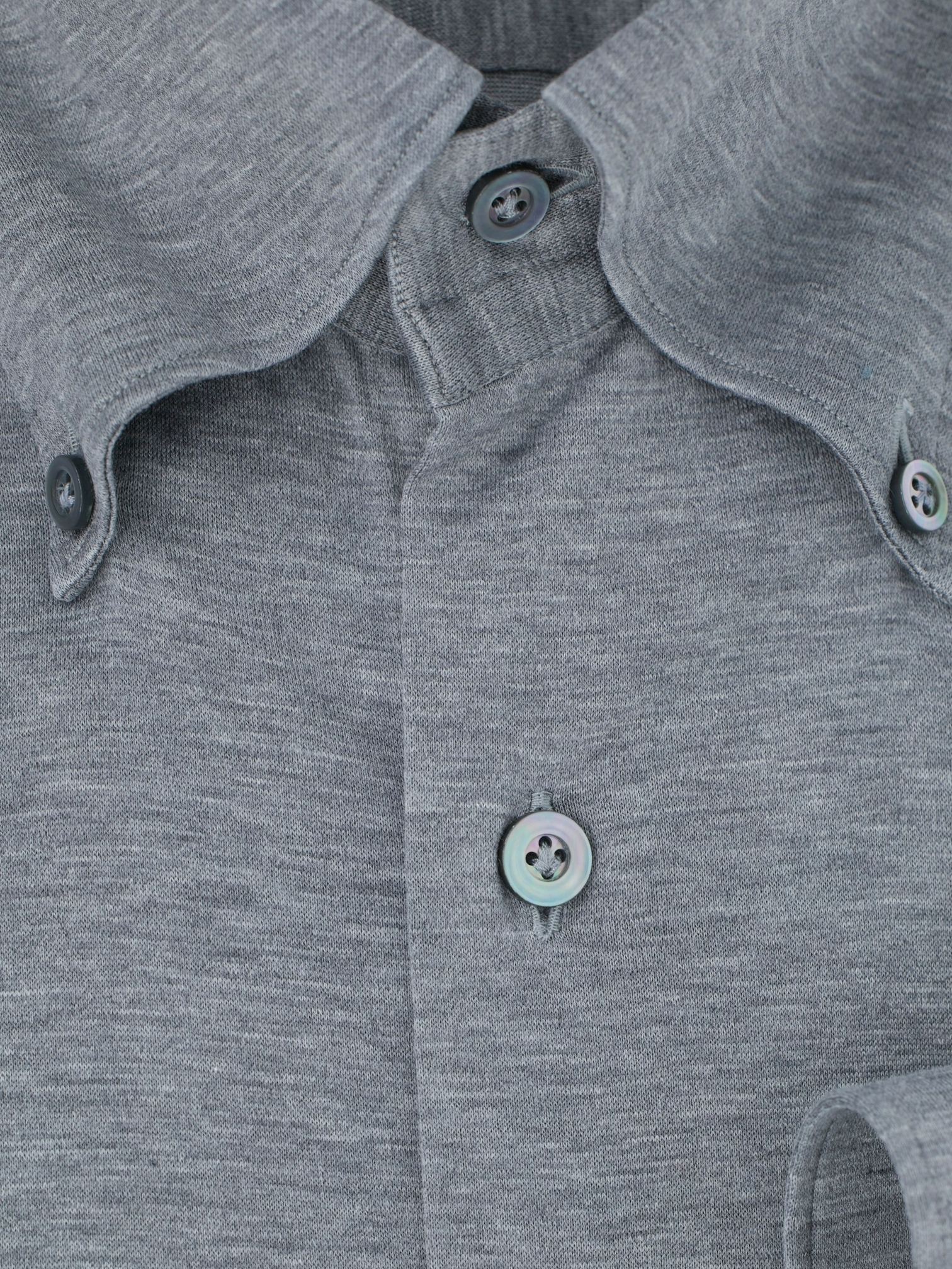 Fray Grey Cotton Jersey Knitted Button-Down Shirt