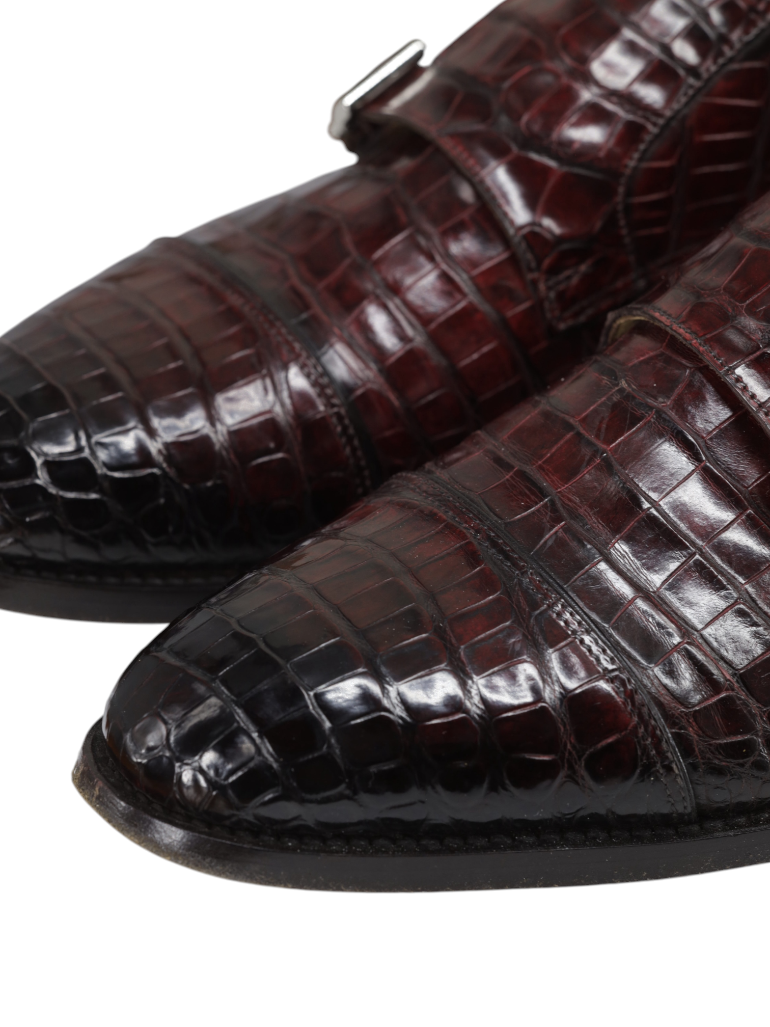 Santoni Burgundy Mississippi-Alligator Double Monk + Belt