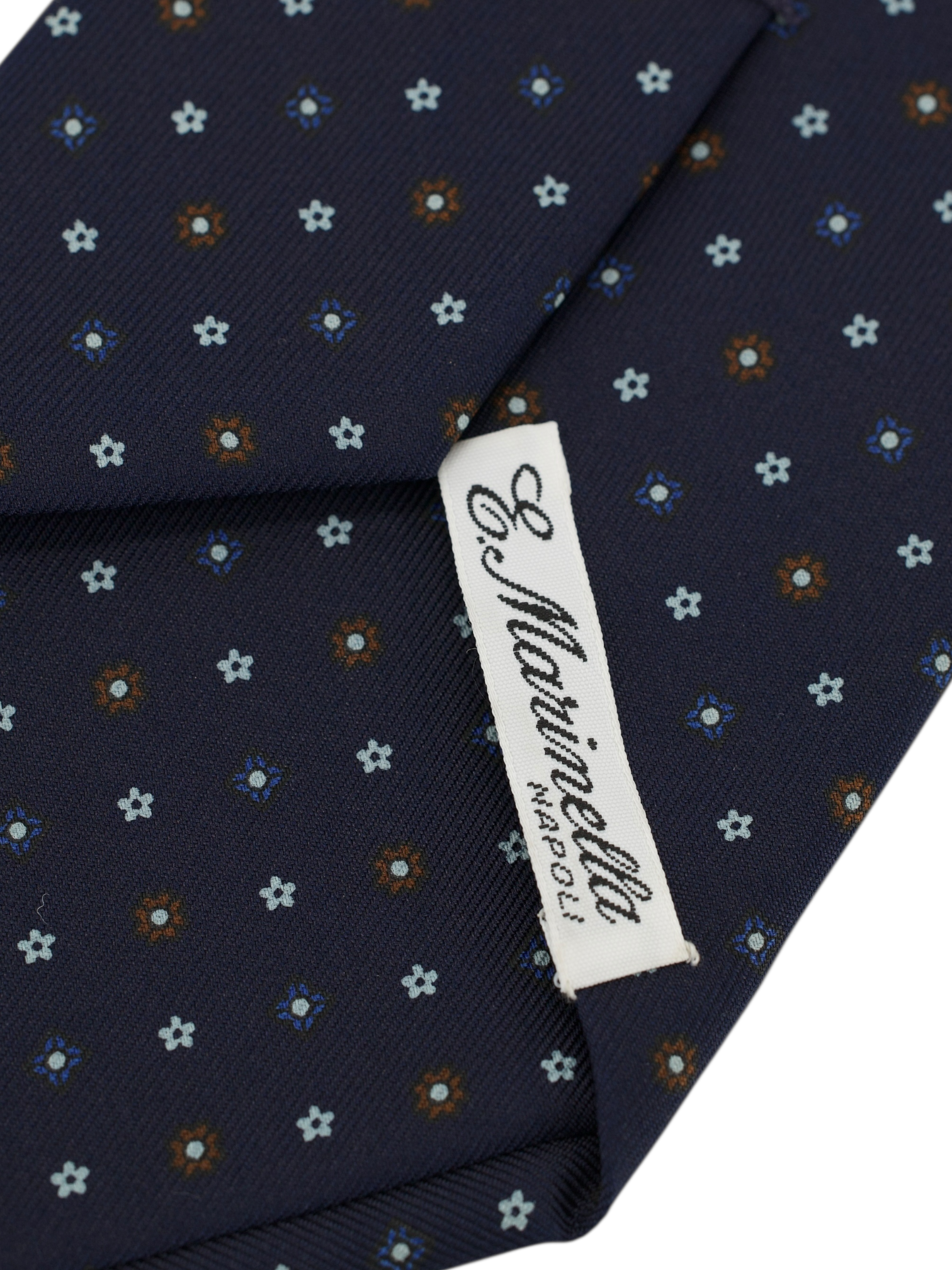 E.Marinella Navy & Brown Silk Floral Pattern Tie