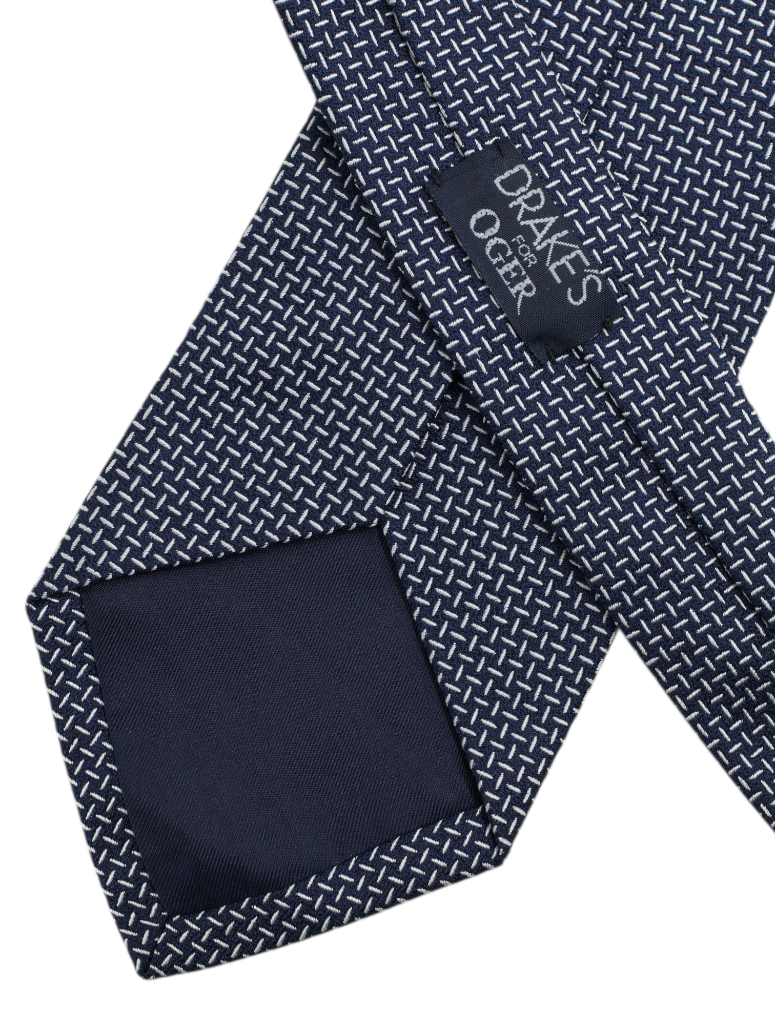 Drake's Navy Silk Broken Basketweave Pattern Tie