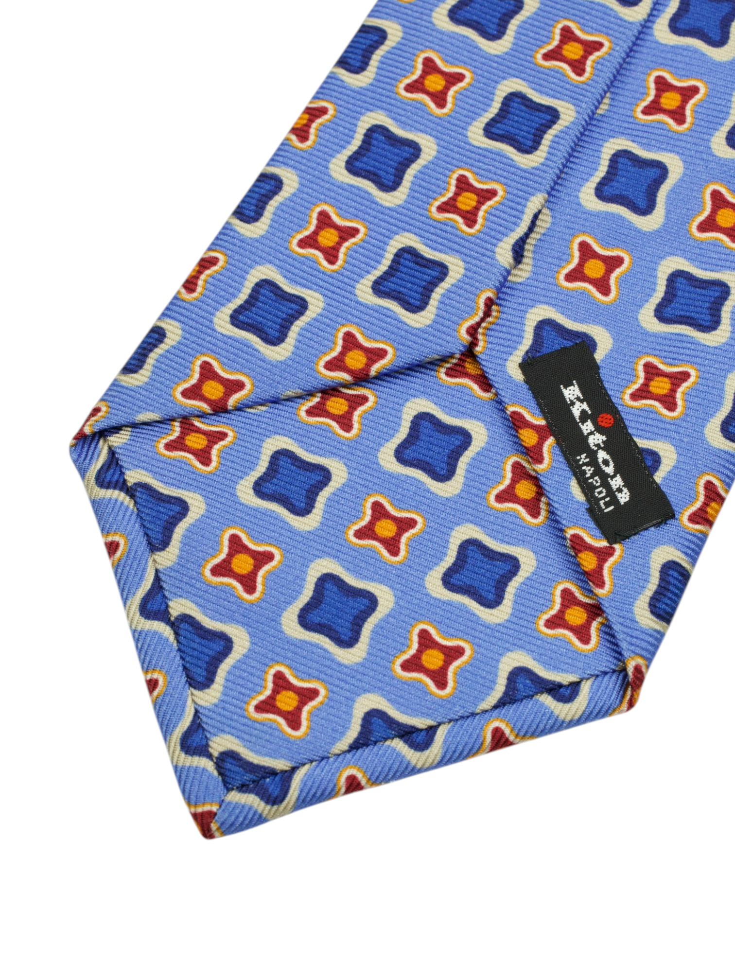Kiton 5-Fold Light Blue & Red Silk Vintage Floral Pattern Tie