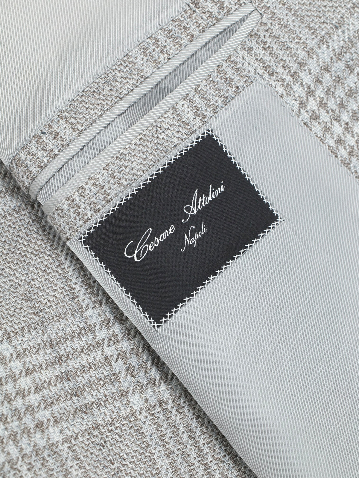 Cesare Attolini Taupe & Ice Blue Wool, Silk & Linen Glenplaid Jacket