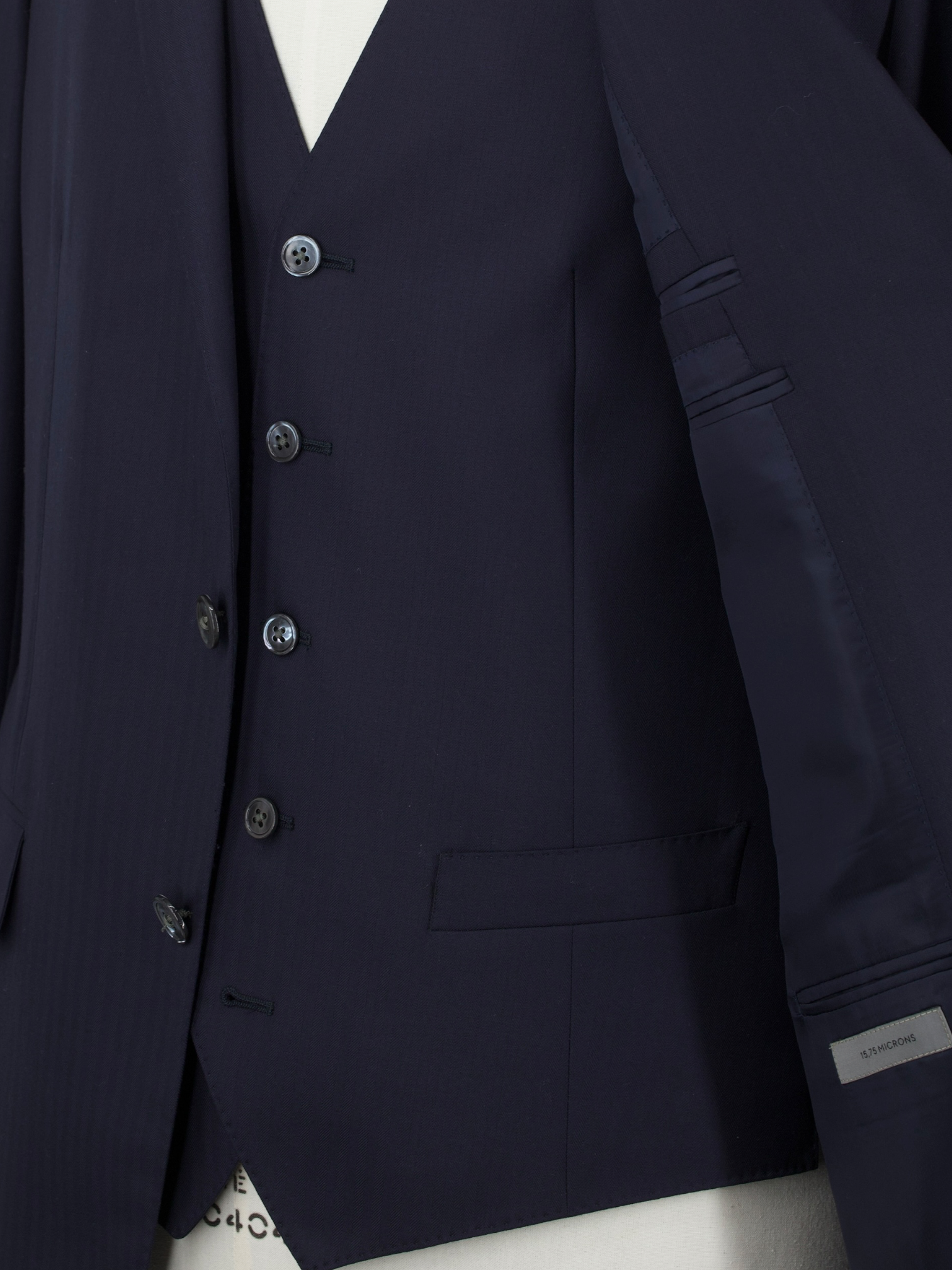 Corneliani Navy 3-Piece Super 160's Herringbone Suit