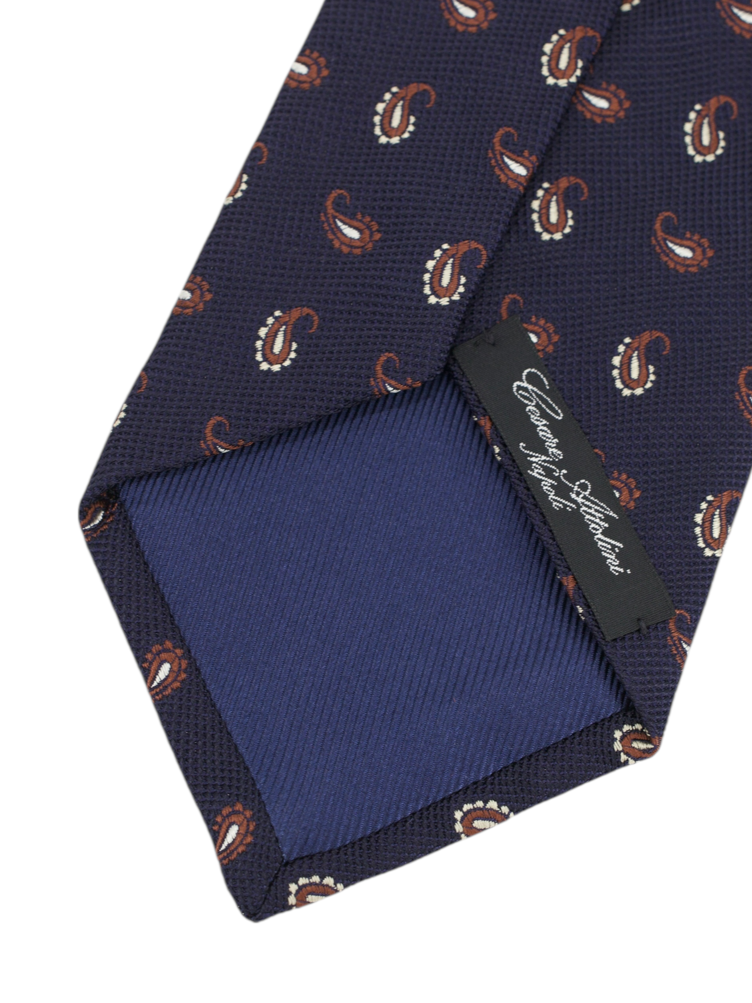 Cesare Attolini Navy & Brown Silk Paisley Tie