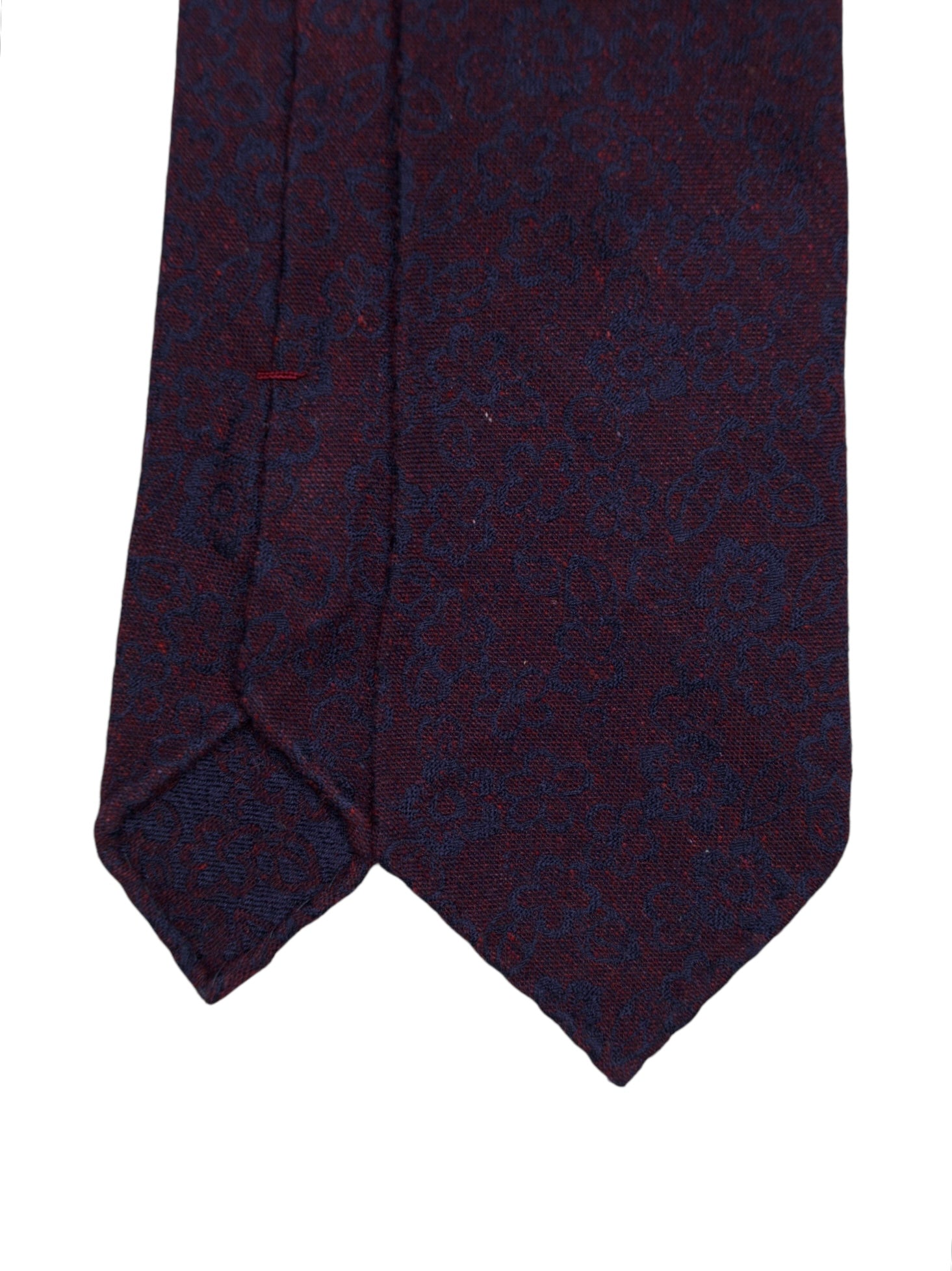 Kiton 5-Fold Navy & Burgundy Handrolled Silk Floral Jacquard Tie