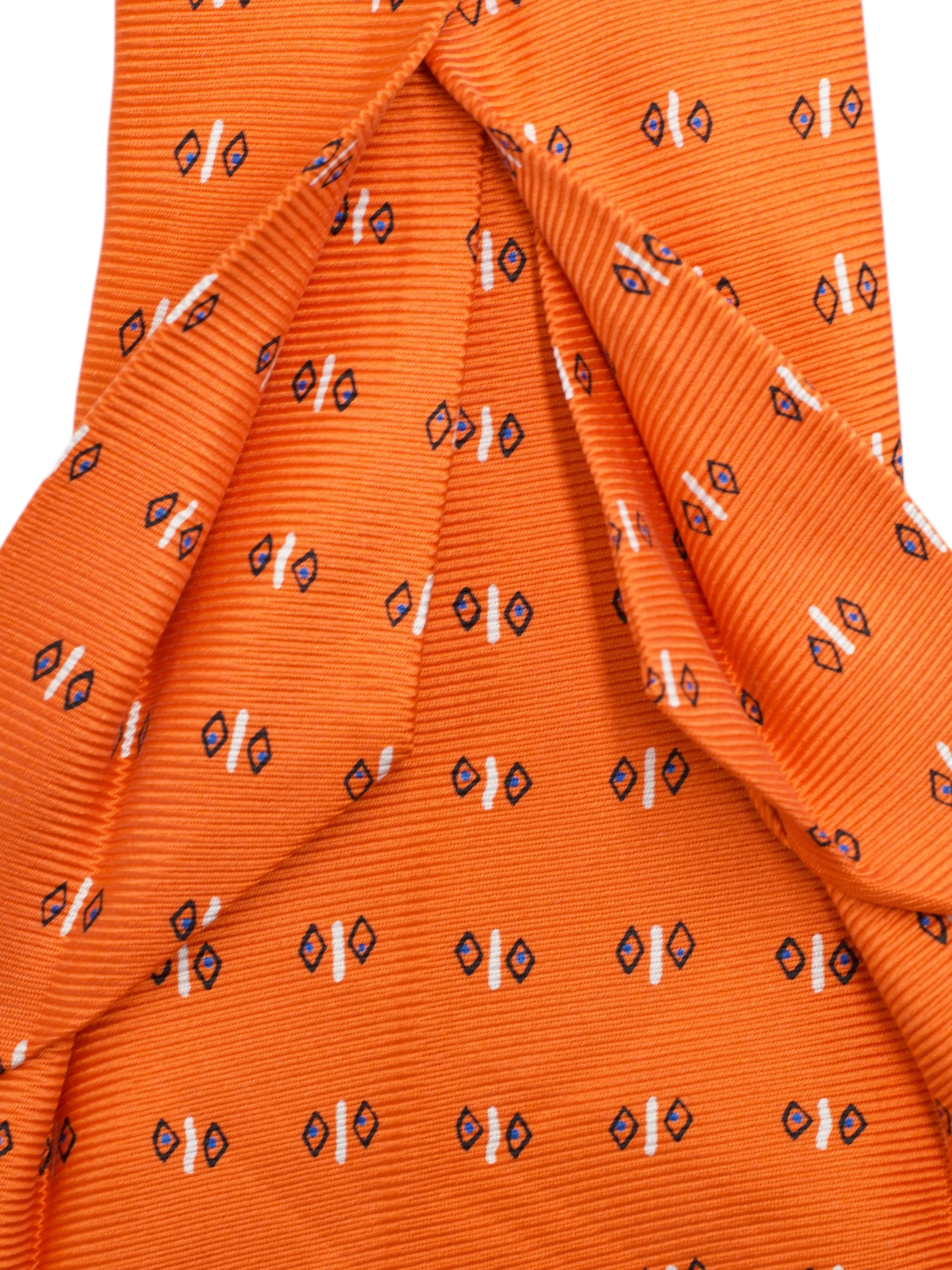 Kiton 5-Fold Royal-Dutch Orange Silk Geometric-Pattern Tie