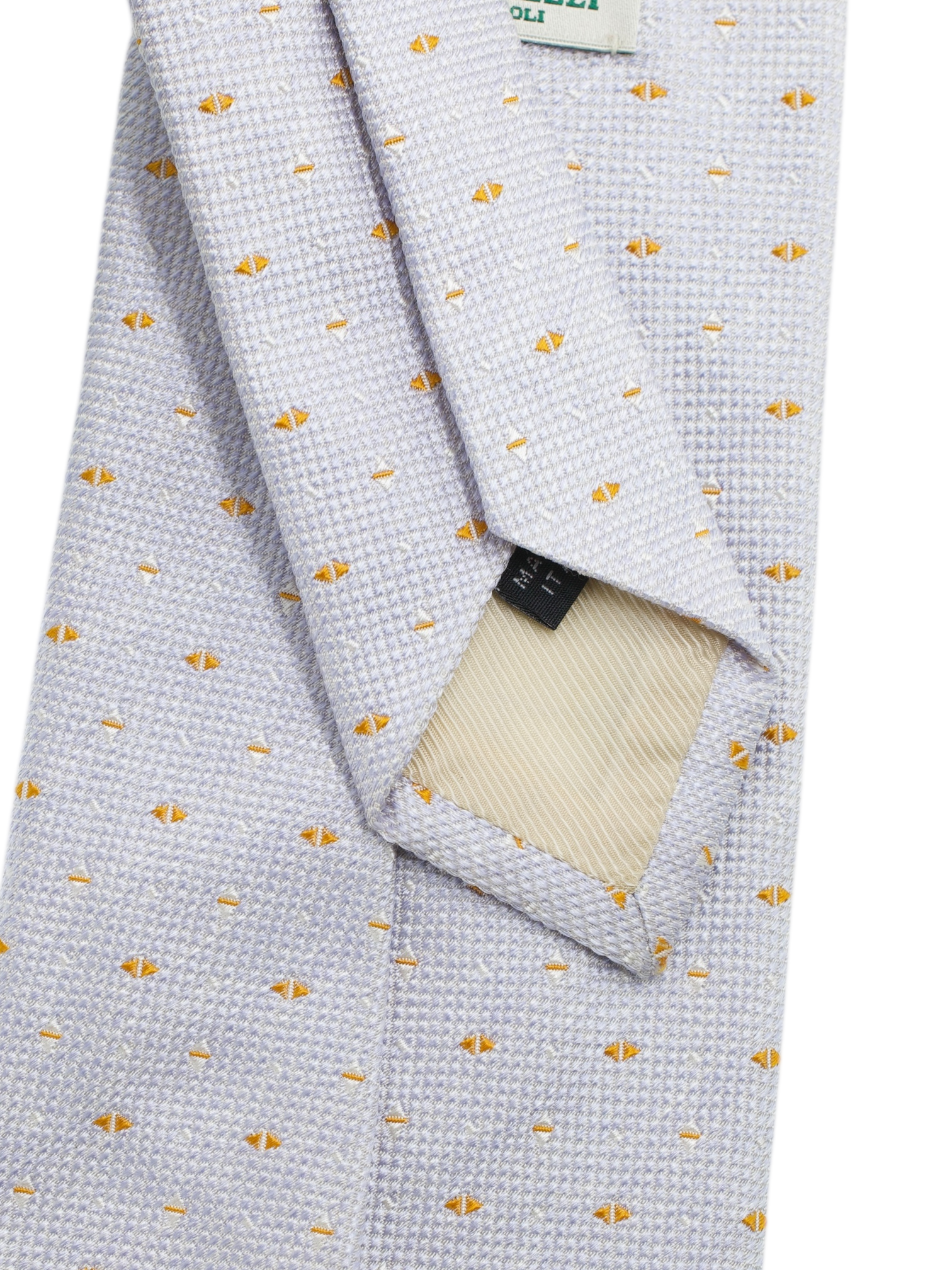 Luigi Borrelli 5-Fold Light Grey & Orange Rough-Silk Geometric Tie