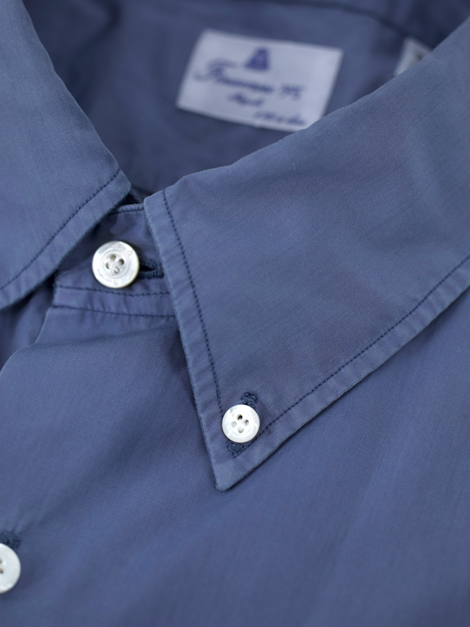 Finamore Steel Grey Poplin Cotton Button-Down Collar Shirt