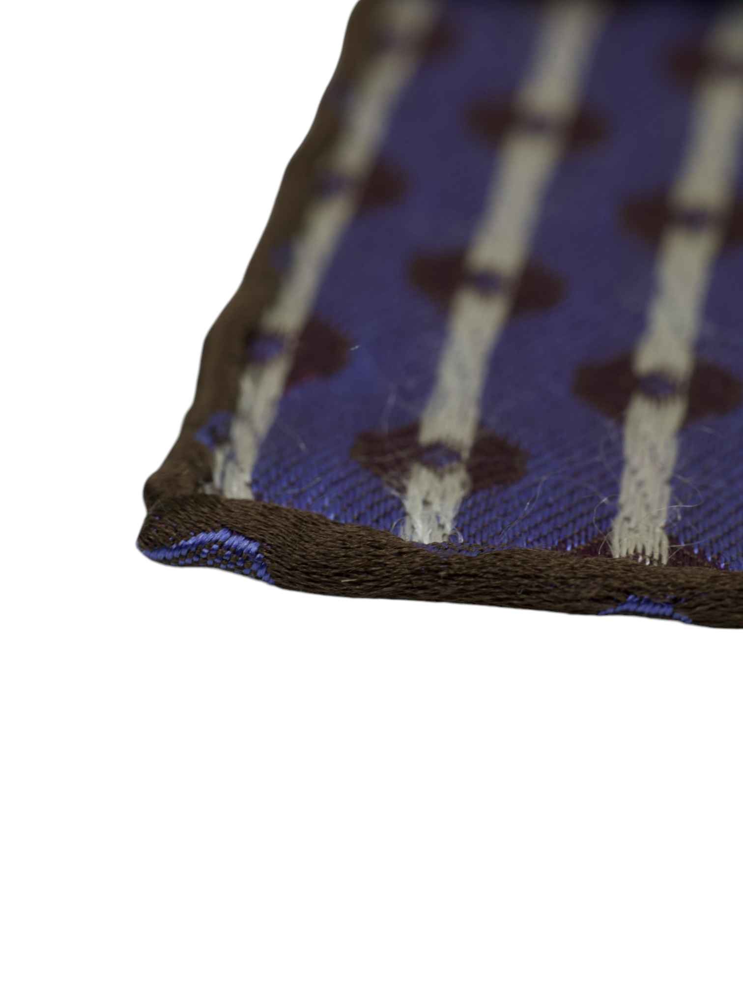 Kiton 5-Fold Chocolate Brown & Steel Blue Handrolled Silk Geometric Pattern Tie