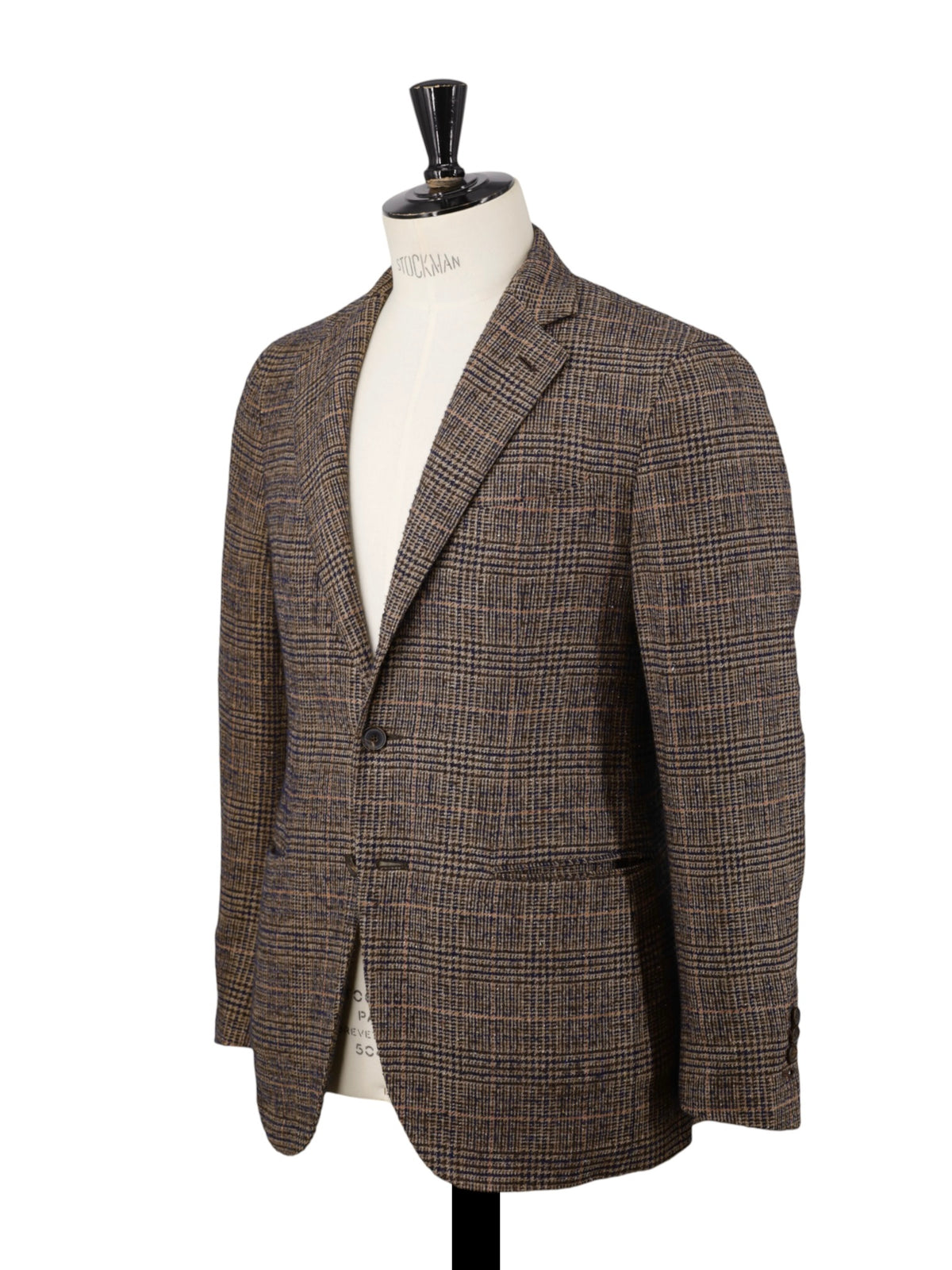 Caruso Light Brown & Orange Wool, Silk, Stretch & Cashmere Glencheck Jacket