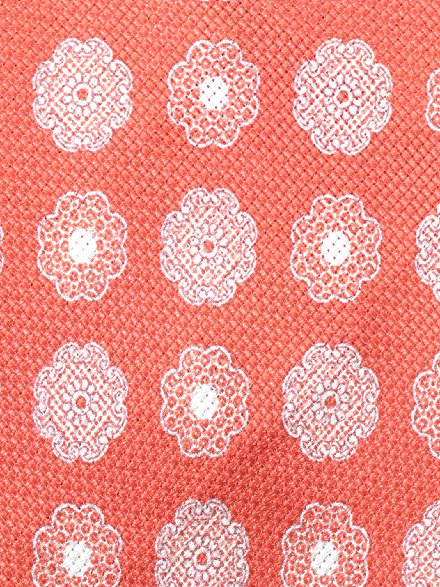 Kiton 5-Fold Coral Red Silk Floral-Pattern Untipped & Handrolled Tie