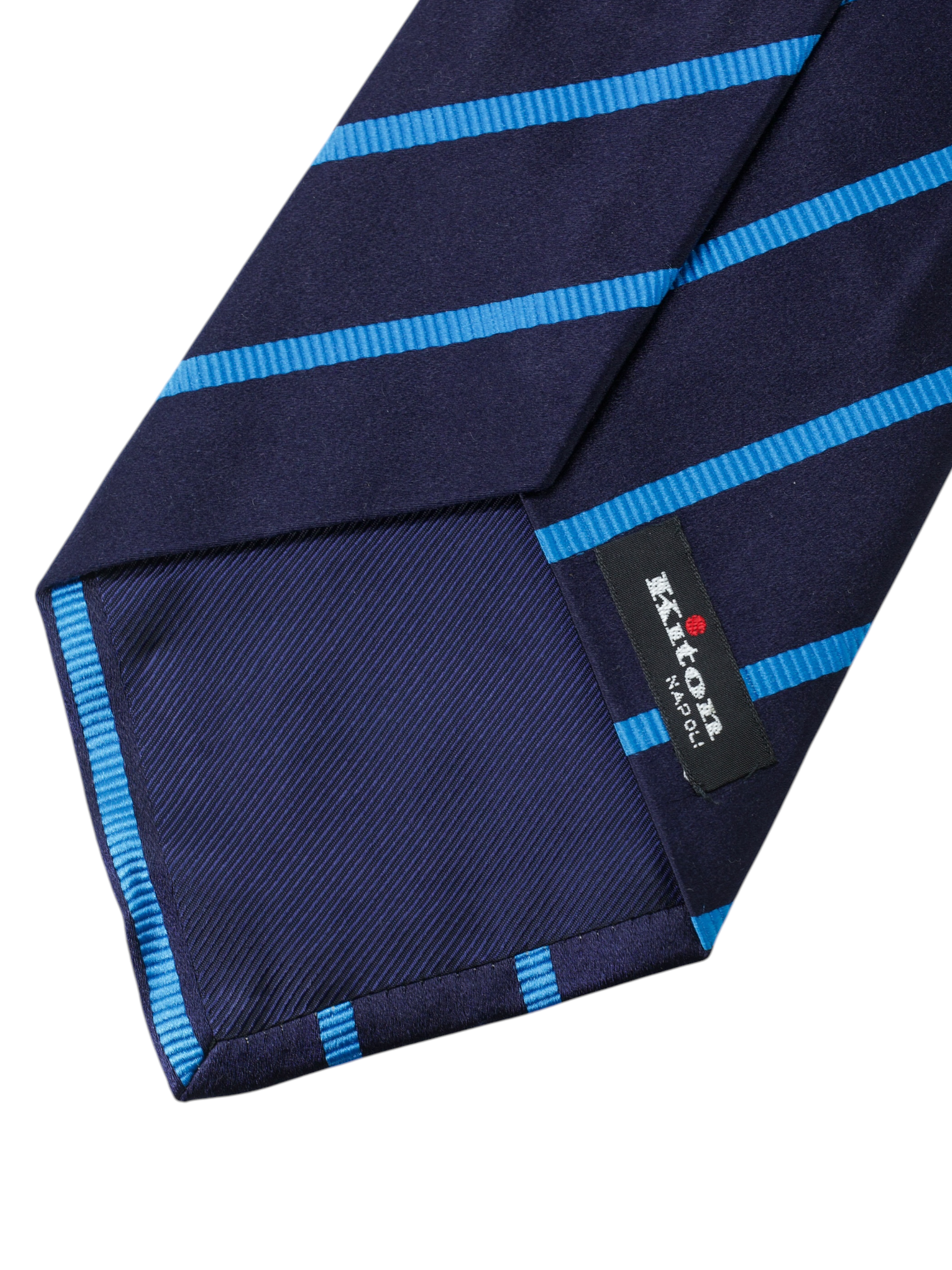 Kiton 5-Fold Navy & Azure Blue Silk Striped Self-Tipped Tie
