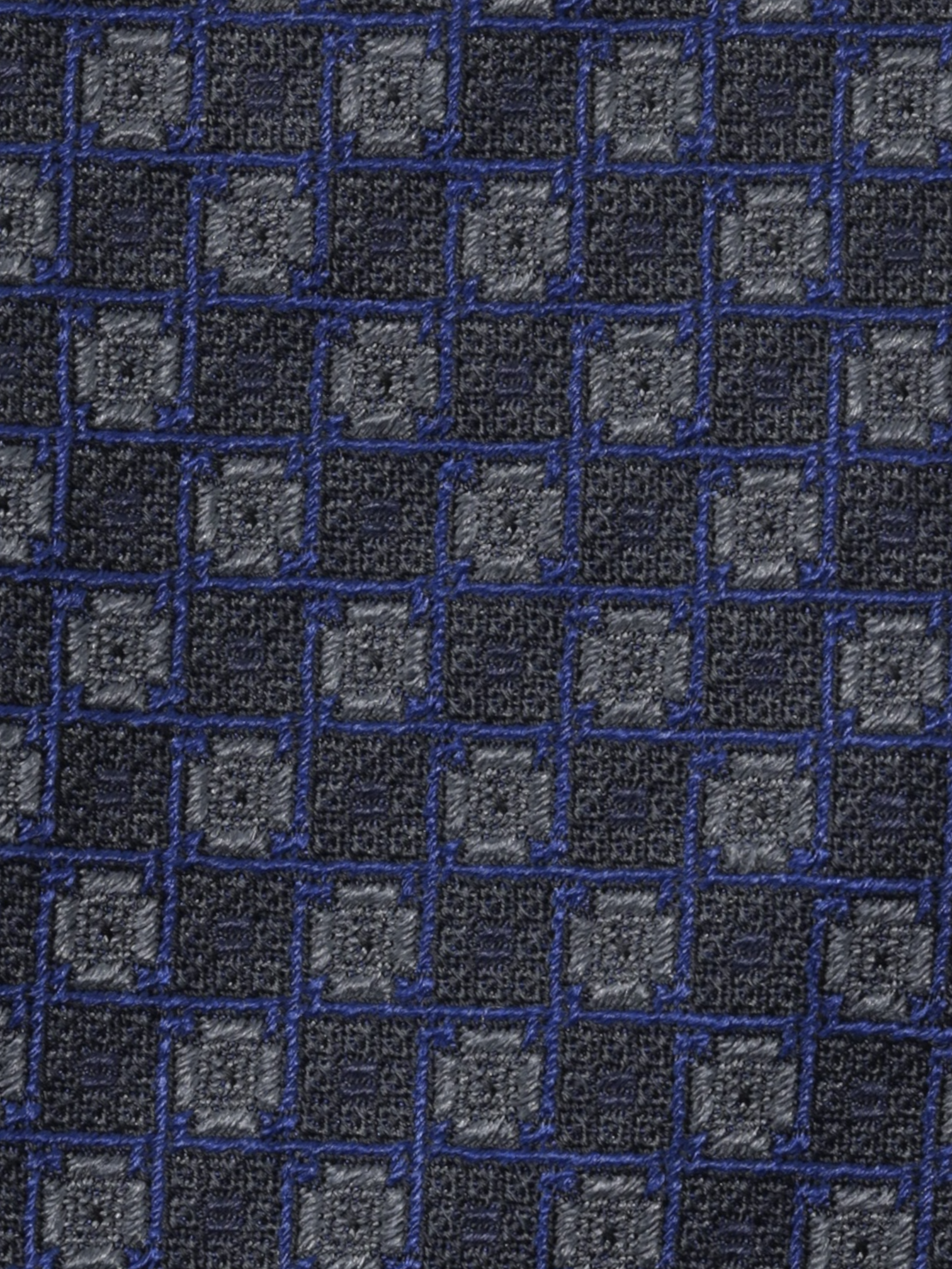 Kiton 5-Fold Anthracite & Royal Blue Silk Jacquard Untipped & Handrolled Tie
