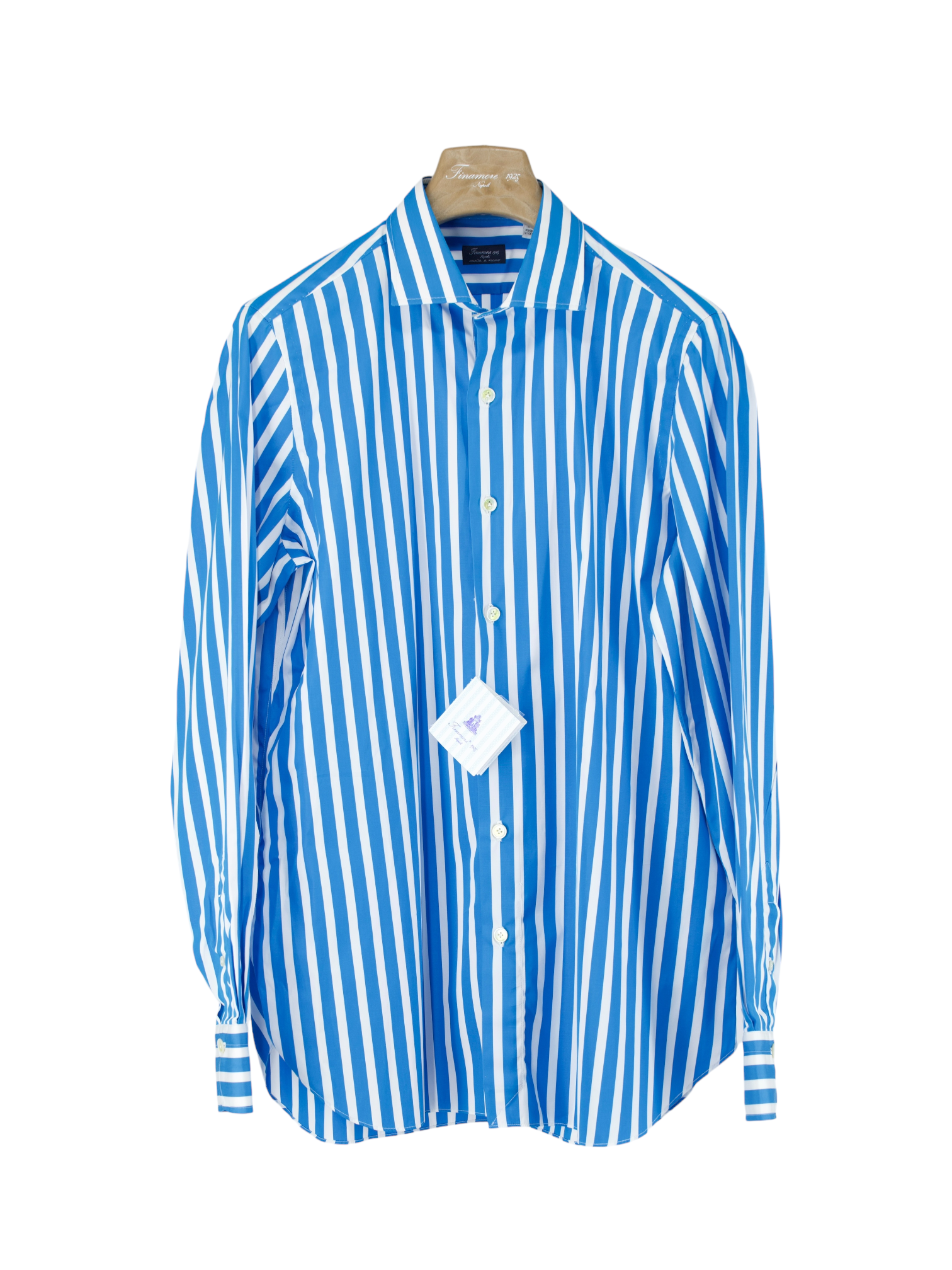 Finamore Sky Blue & White Cotton Bengal Stripe Shirt