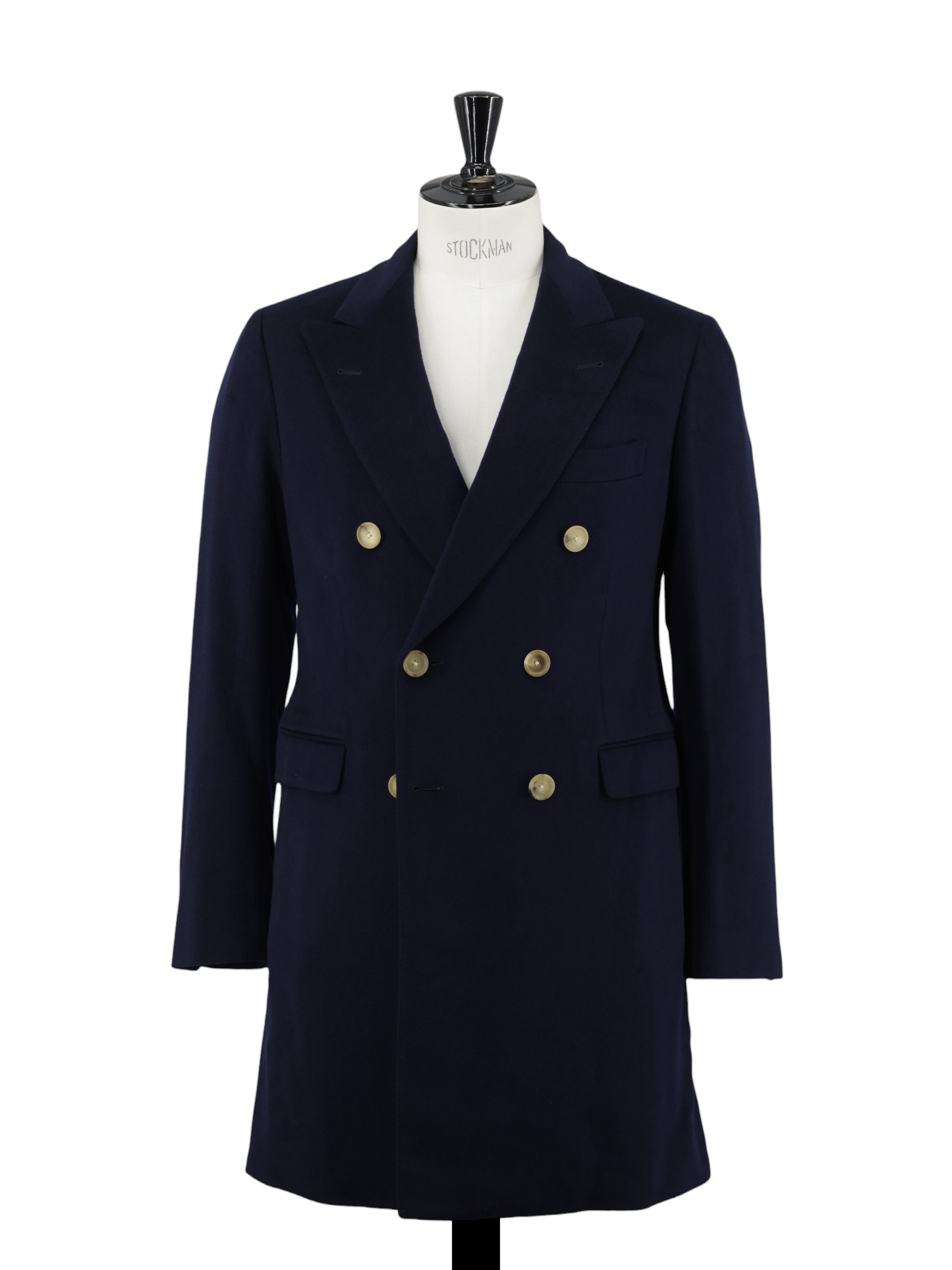 Caruso Navy Double Breasted Loro Piana Ing. Wool & Cashmere Overcoat