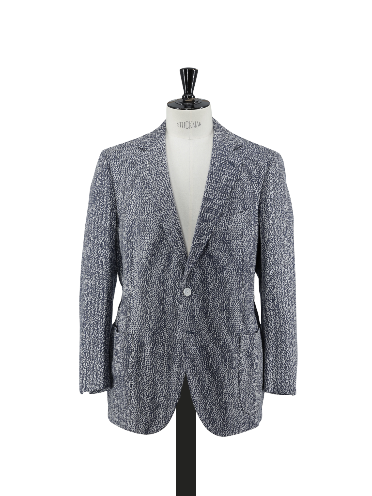 Cesare Attolini Dark Blue & White Wool-Stretch Bouclé Jacket