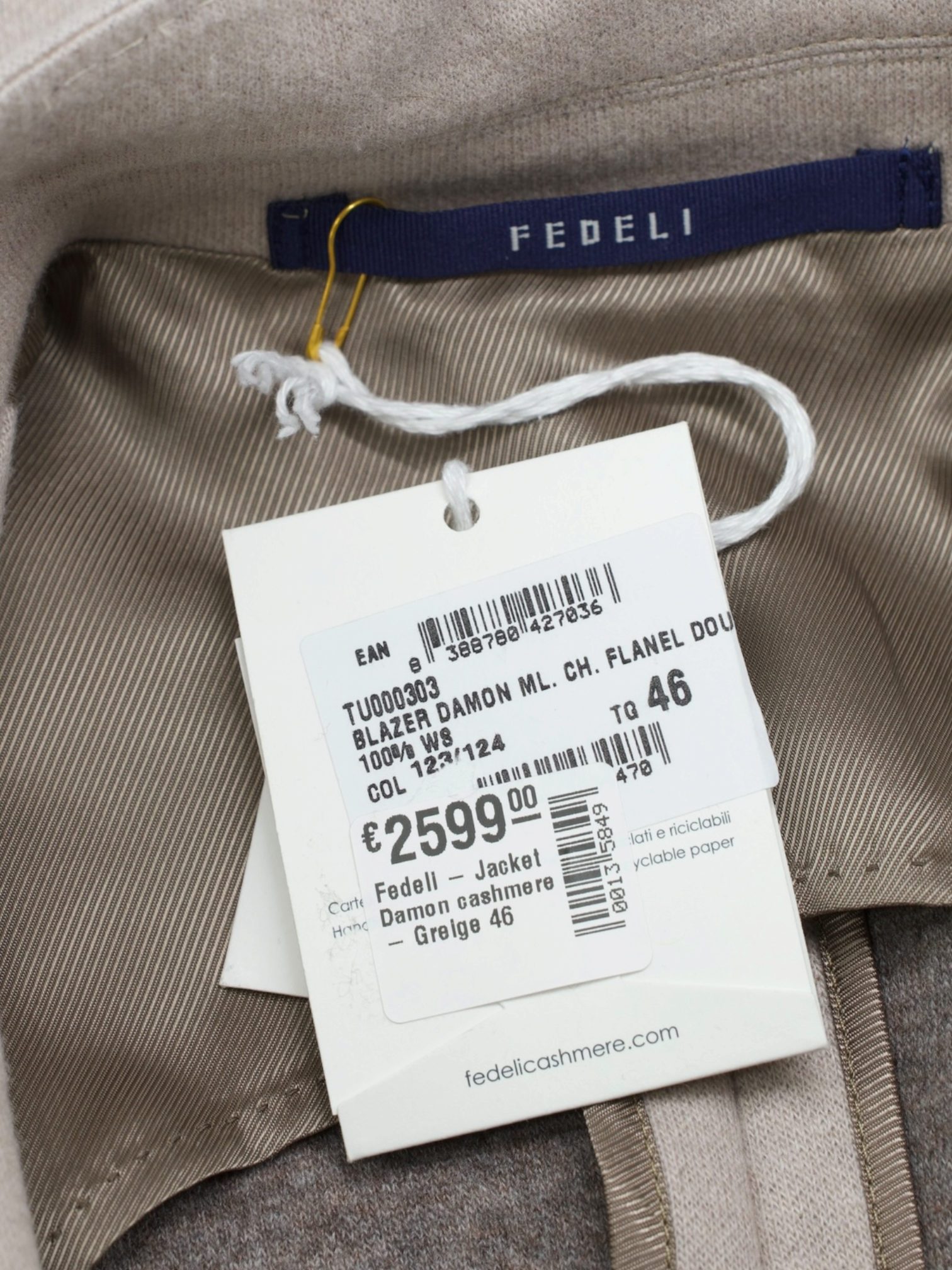 Fedeli Greige Pure Cashmere Tubular-Collar "Damon" Jacket