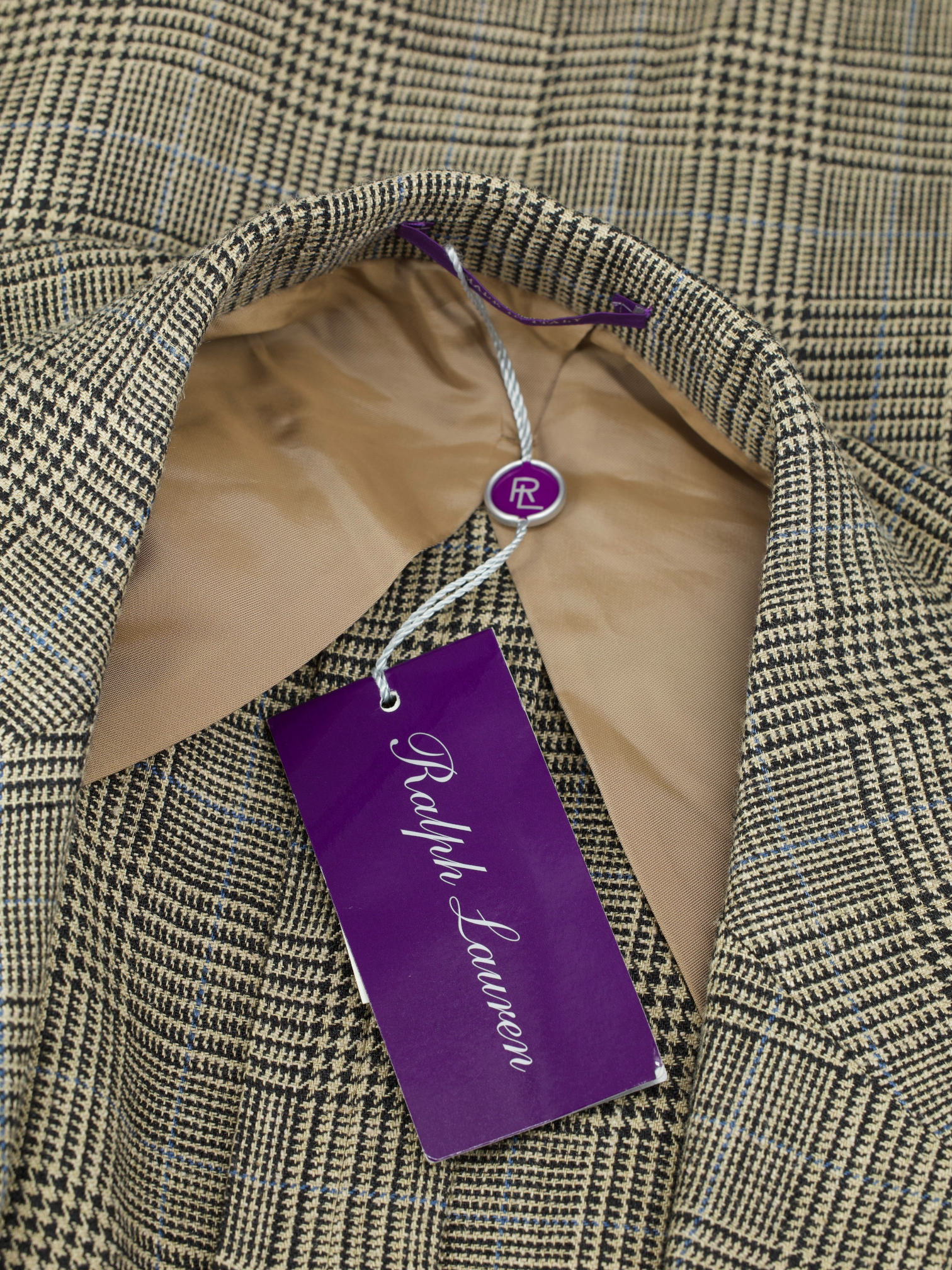 Ralph Lauren Purple Label Light Brown Silk & Linen Glenplaid Suit