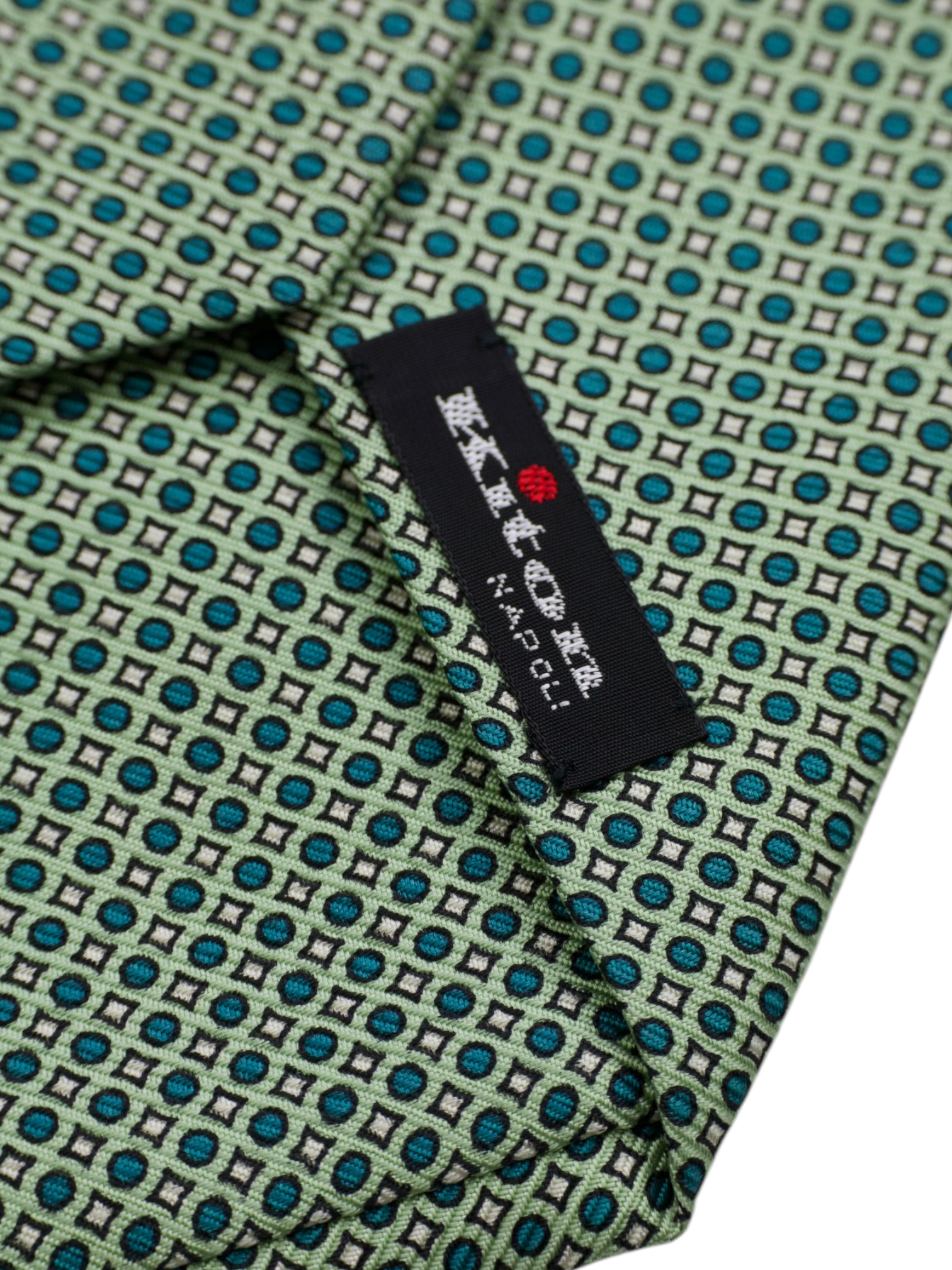 Kiton 5-Fold Mint Green Silk Geometric Pattern Tie