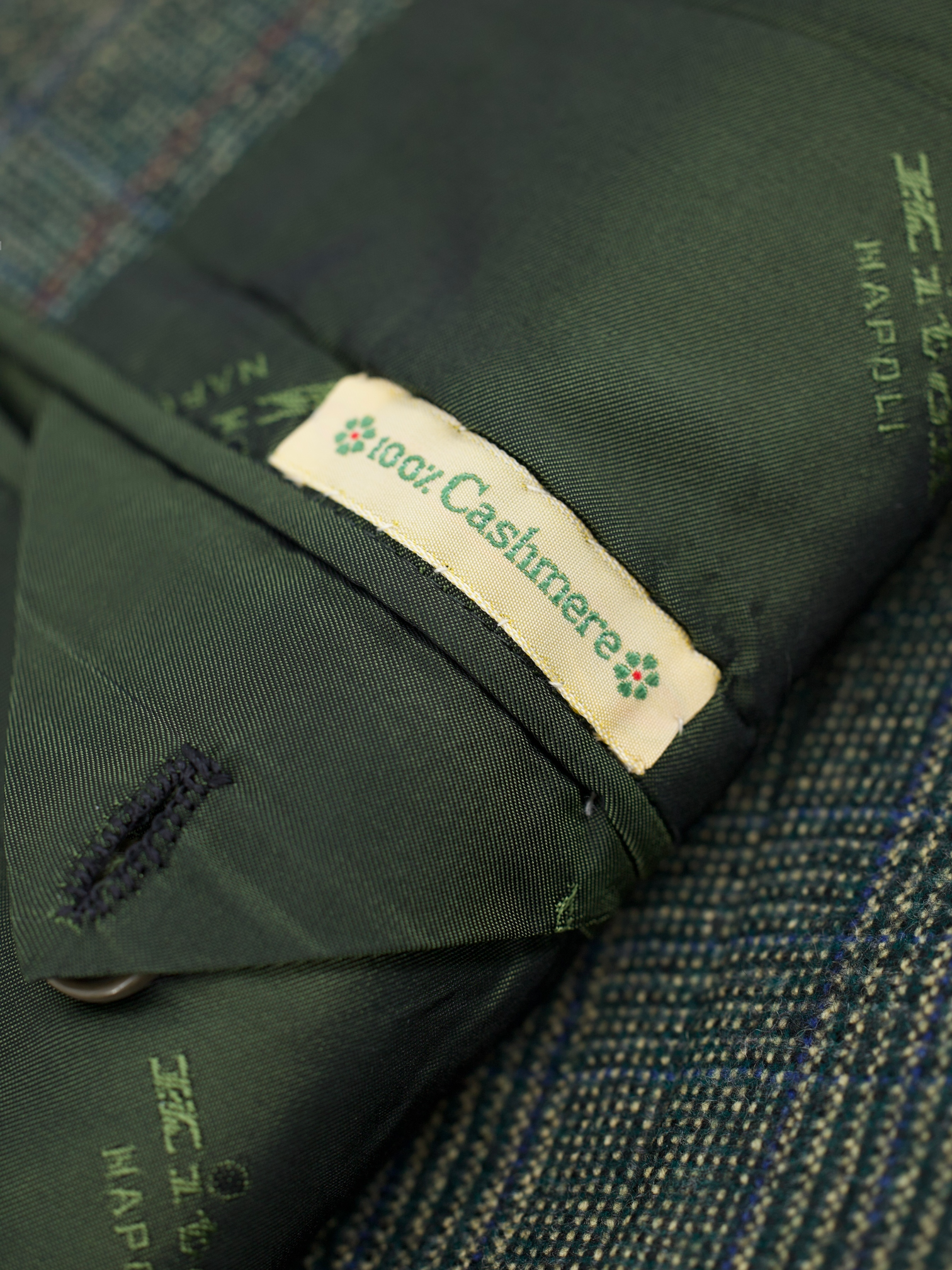 Kiton Moss Green Pure Cashmere Prince of Wales Jacket