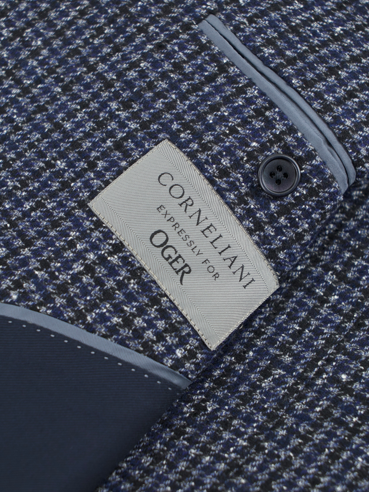 Corneliani Dark Blue Wool, Silk, Stretch & Cashmere Pied de Poule Jacket