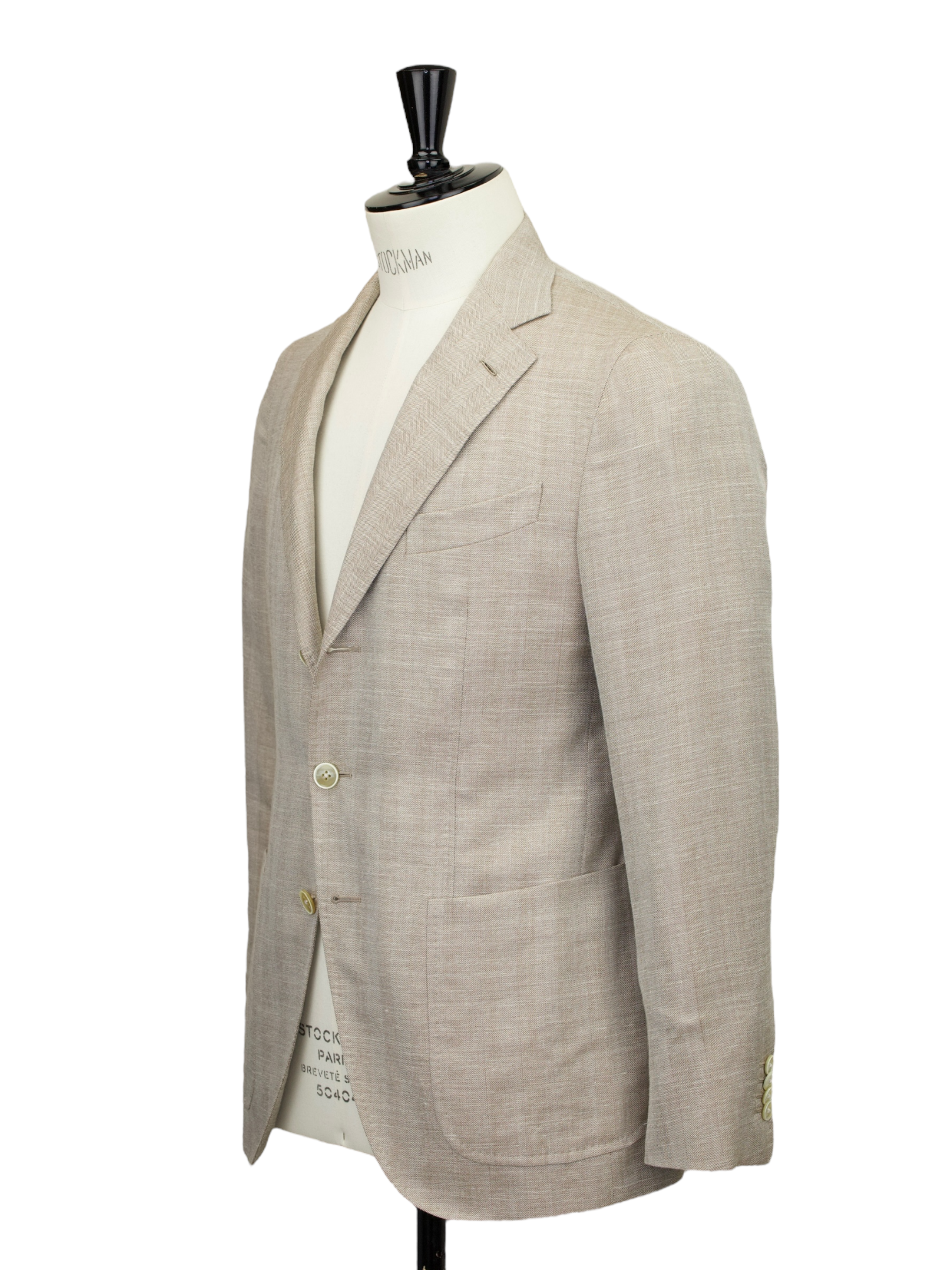 Caruso Beige Wool, Silk & Linen Herringbone "Aida" Summer Jacket