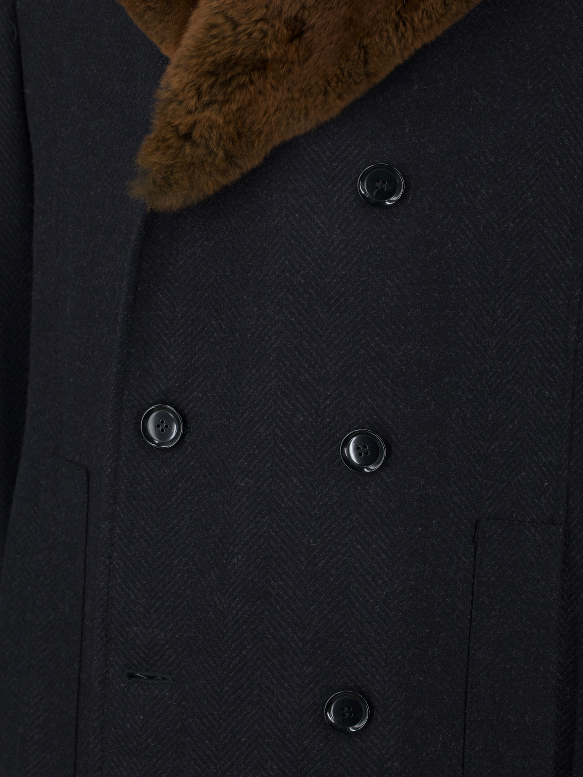 Pal Zileri Dark Grey Wool-Cashmere & Fur-Collar Herringbone Overcoat