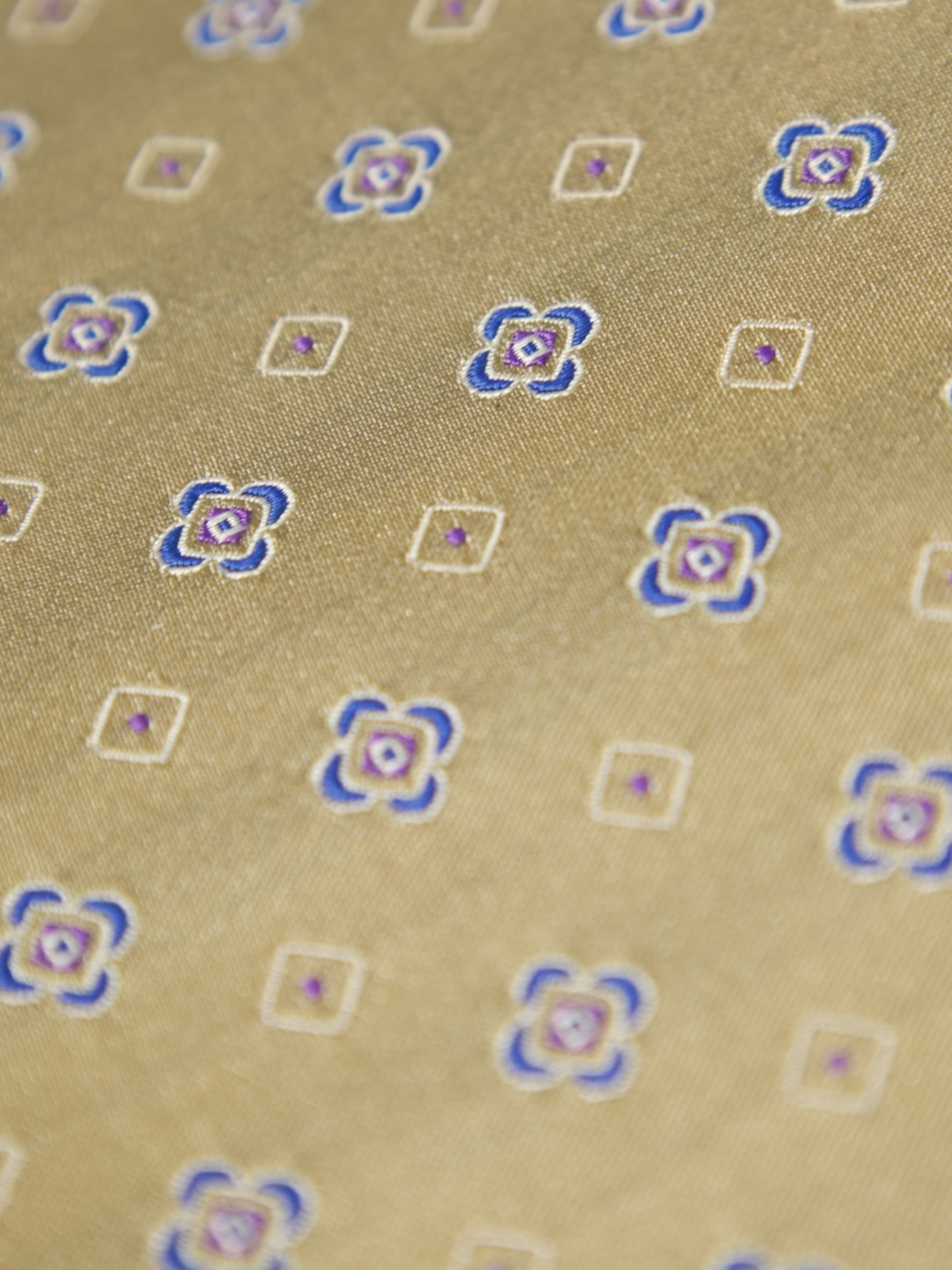 Kiton 5-Fold Gold & Blue Geometric Silk Tie