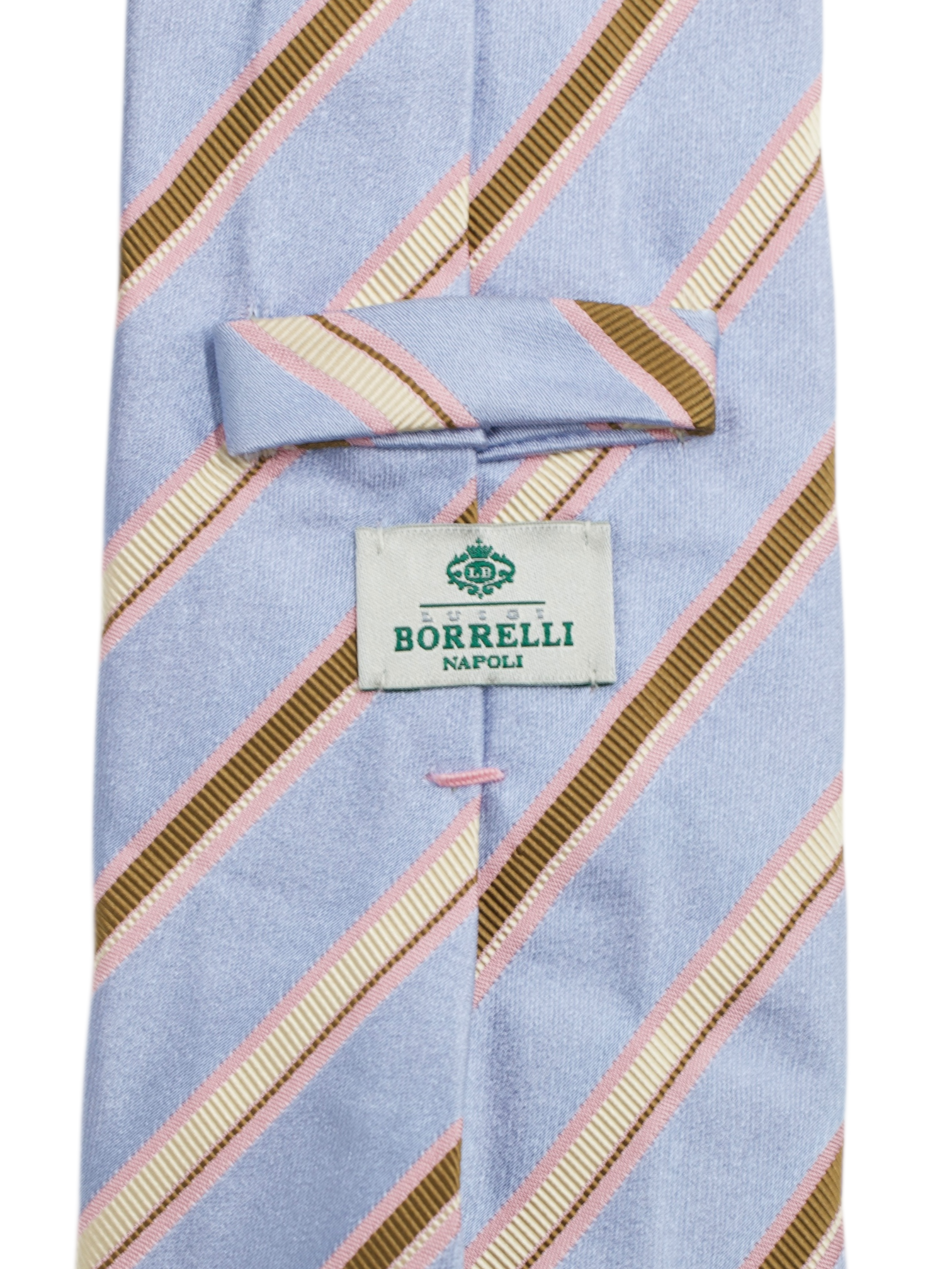 Luigi Borrelli 5-Fold Ice Blue & Pink Silk Multi-Striped Tie