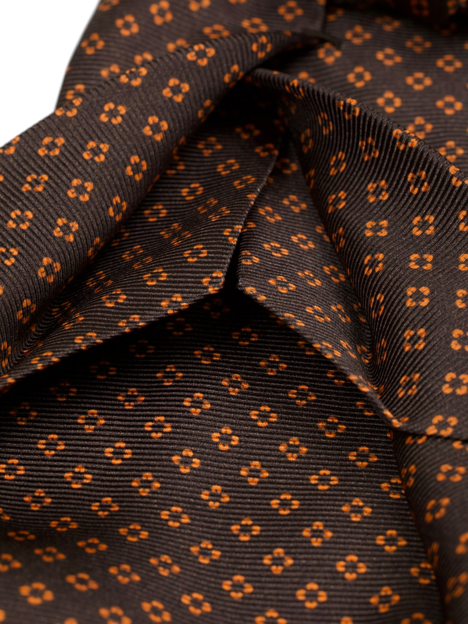 Kiton 5-Fold Brown & Orange Silk Floral Pattern Tie