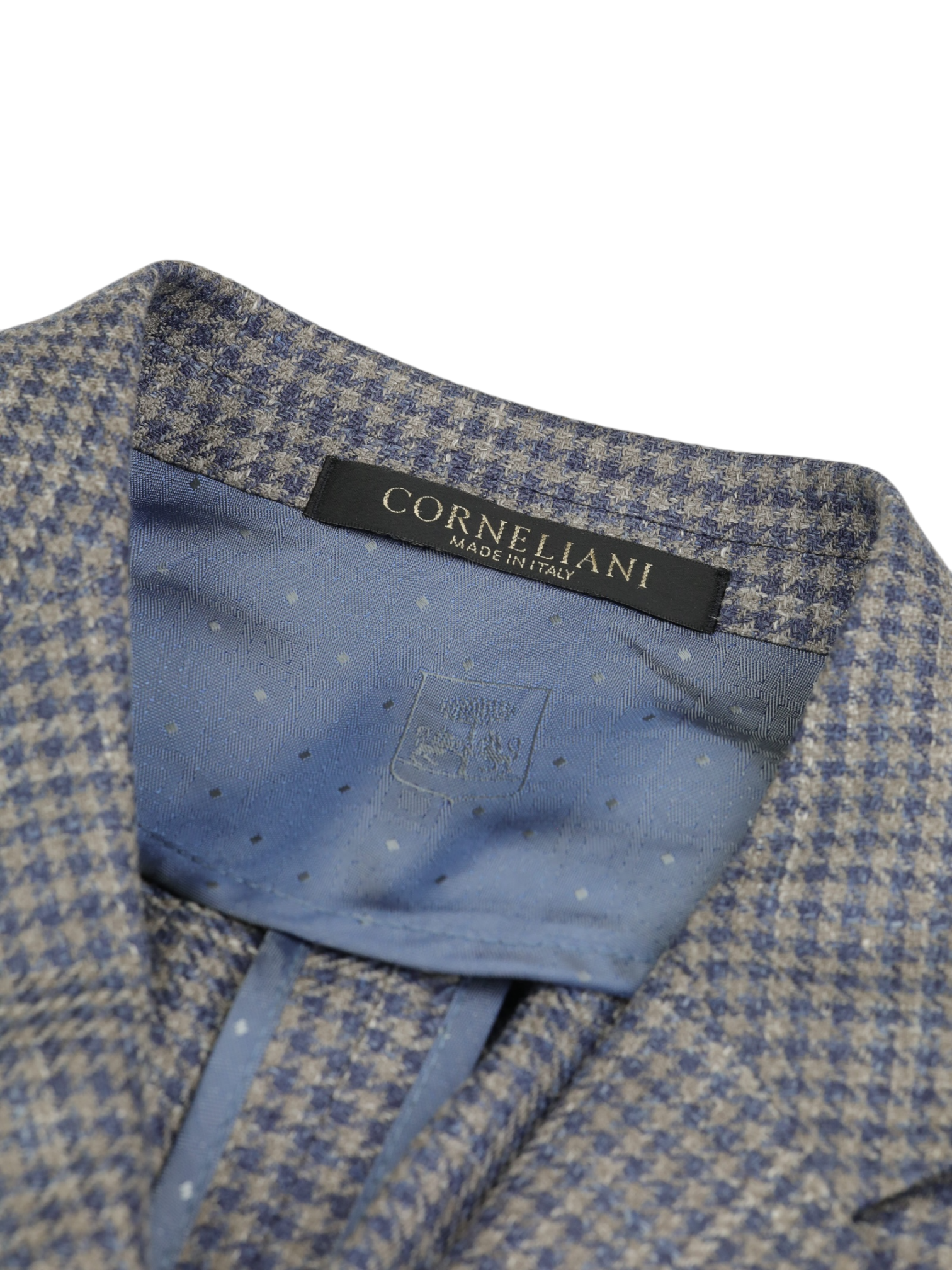 Corneliani Taupe & Steel-Blue Wool, Silk & Linen Pied de Poule Jacket