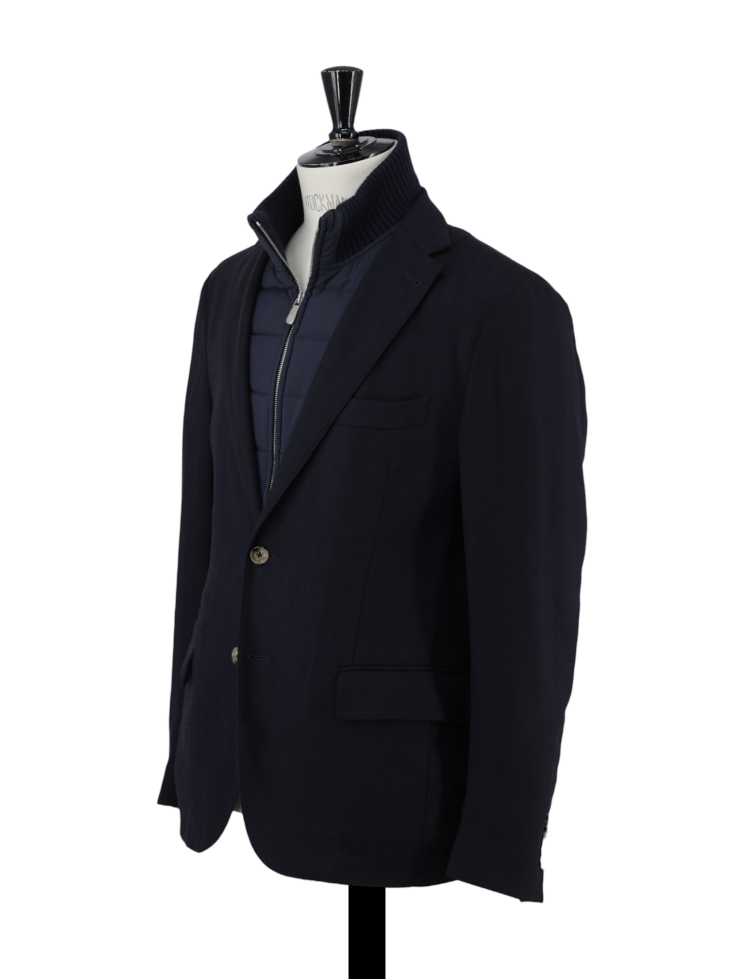 Eleventy Navy Wool-Stretch Removable-Front Herringbone Vespa Jacket