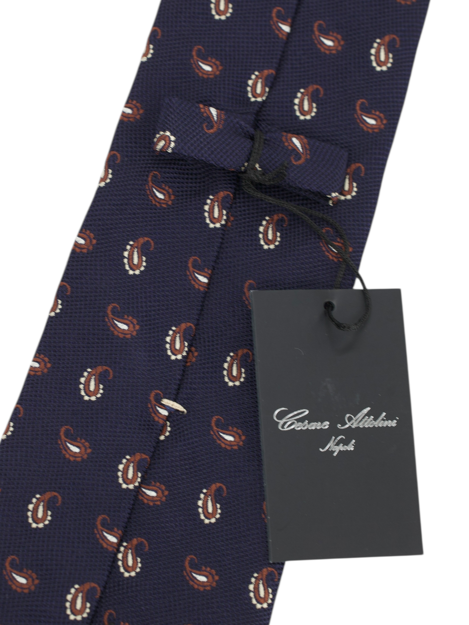 Cesare Attolini Navy & Brown Silk Paisley Tie