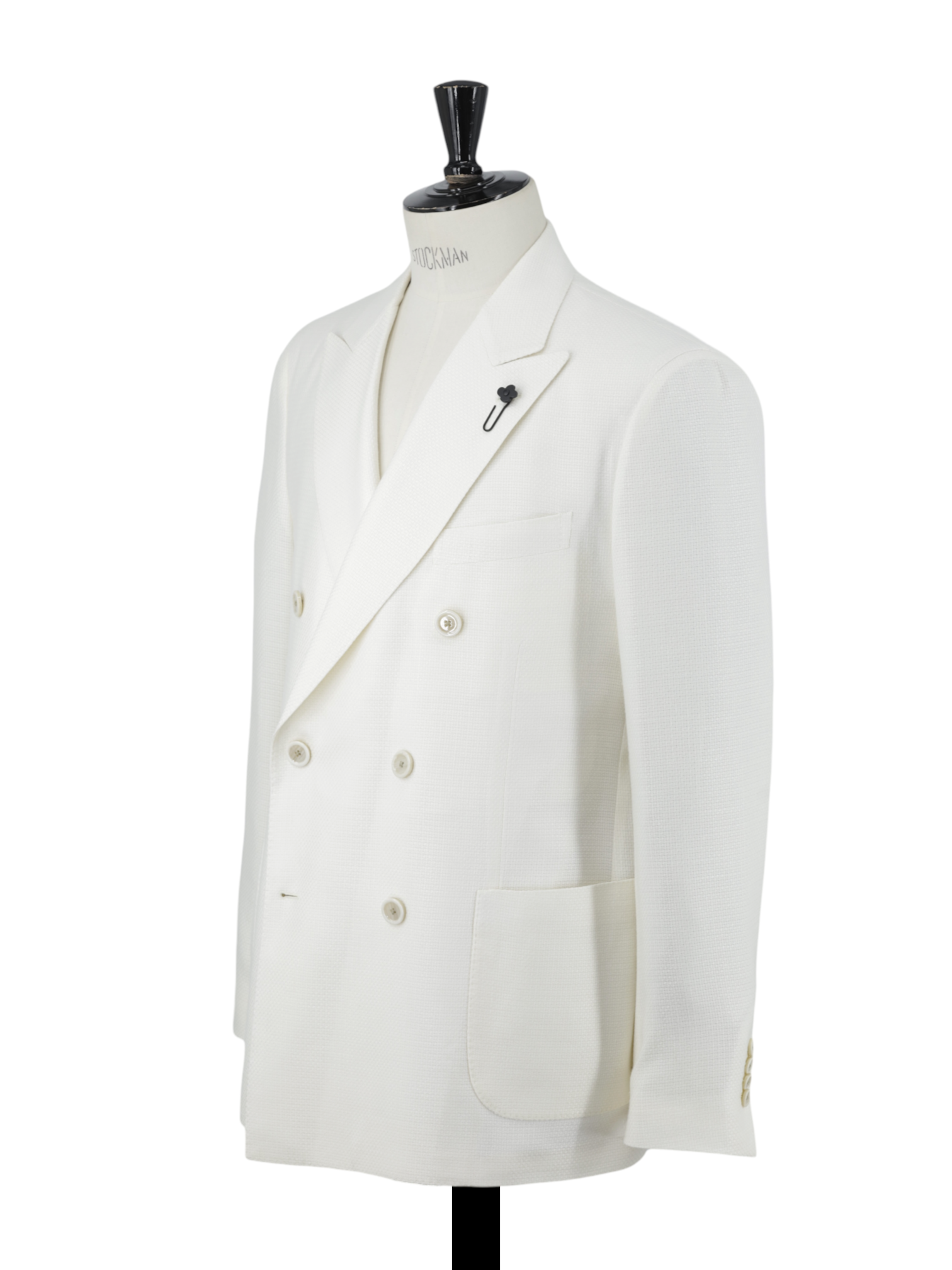 Lardini White Double Breasted Wool, Linen & Silk Hopsack Jacket