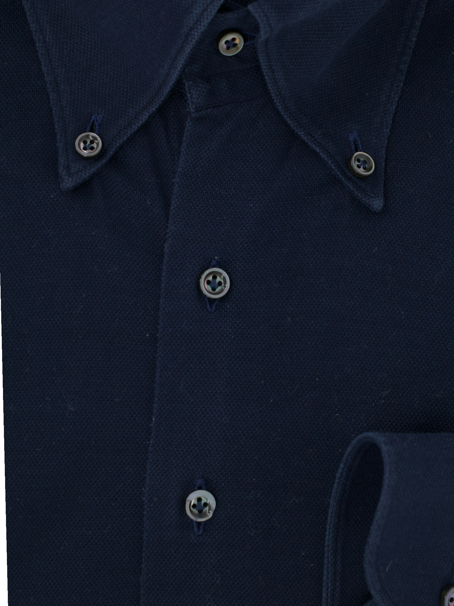Fray Navy Cotton Piqué Knitted Button-Down Shirt