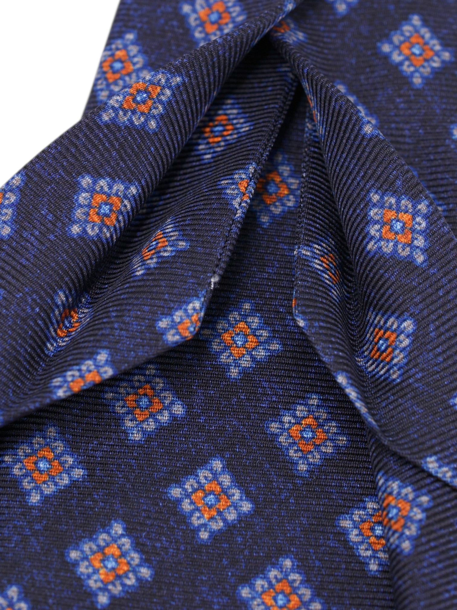 Kiton 5-Fold Blue & Red Silk Diamond Medaiilon Tie