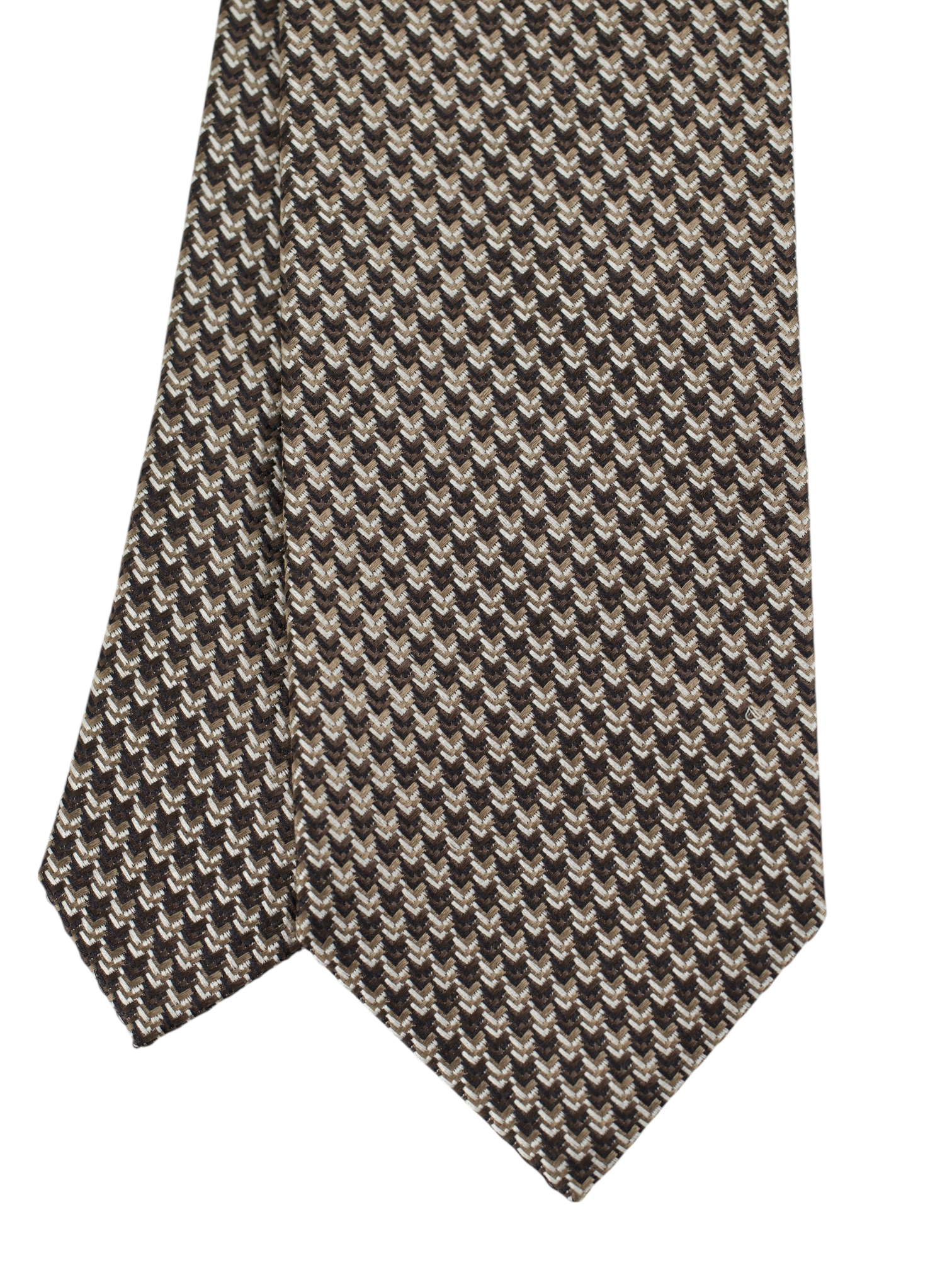 Tom Ford Brown & Ecru Silk Geometric Pattern Tie