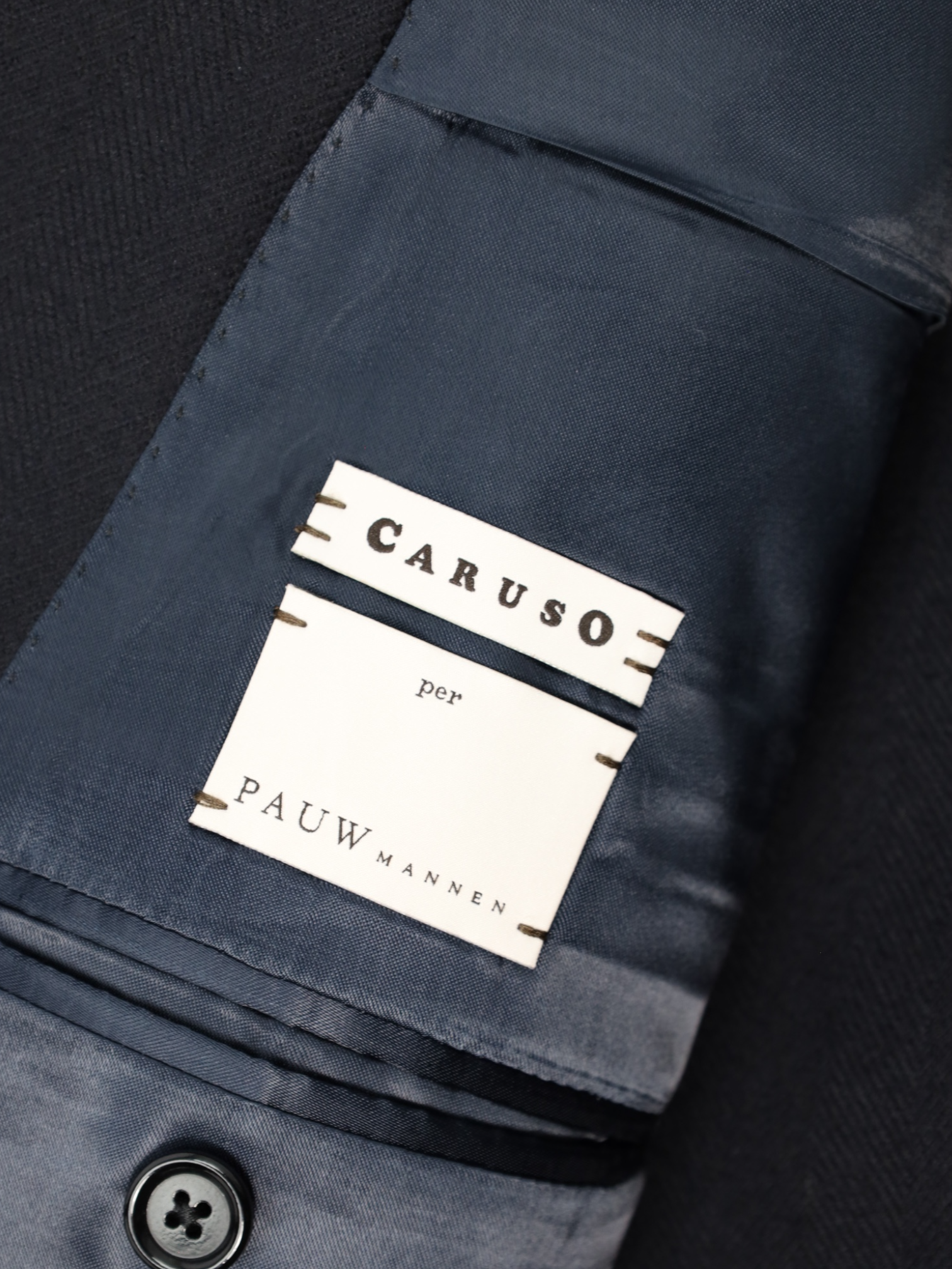 Caruso Navy Wool & Cashmere Herringbone Polo Coat