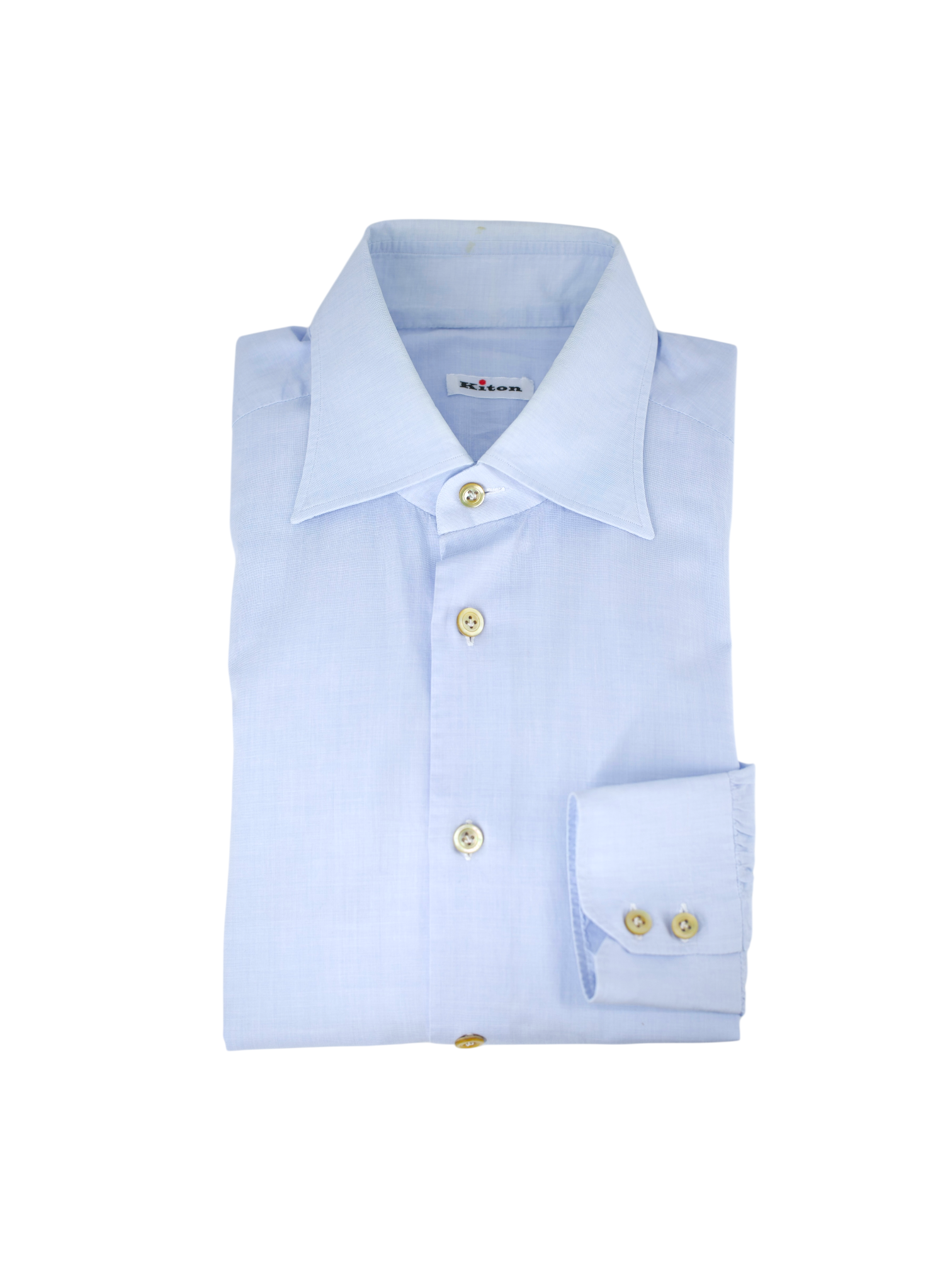 Kiton Ice-Blue Cotton Plain Summer Shirt