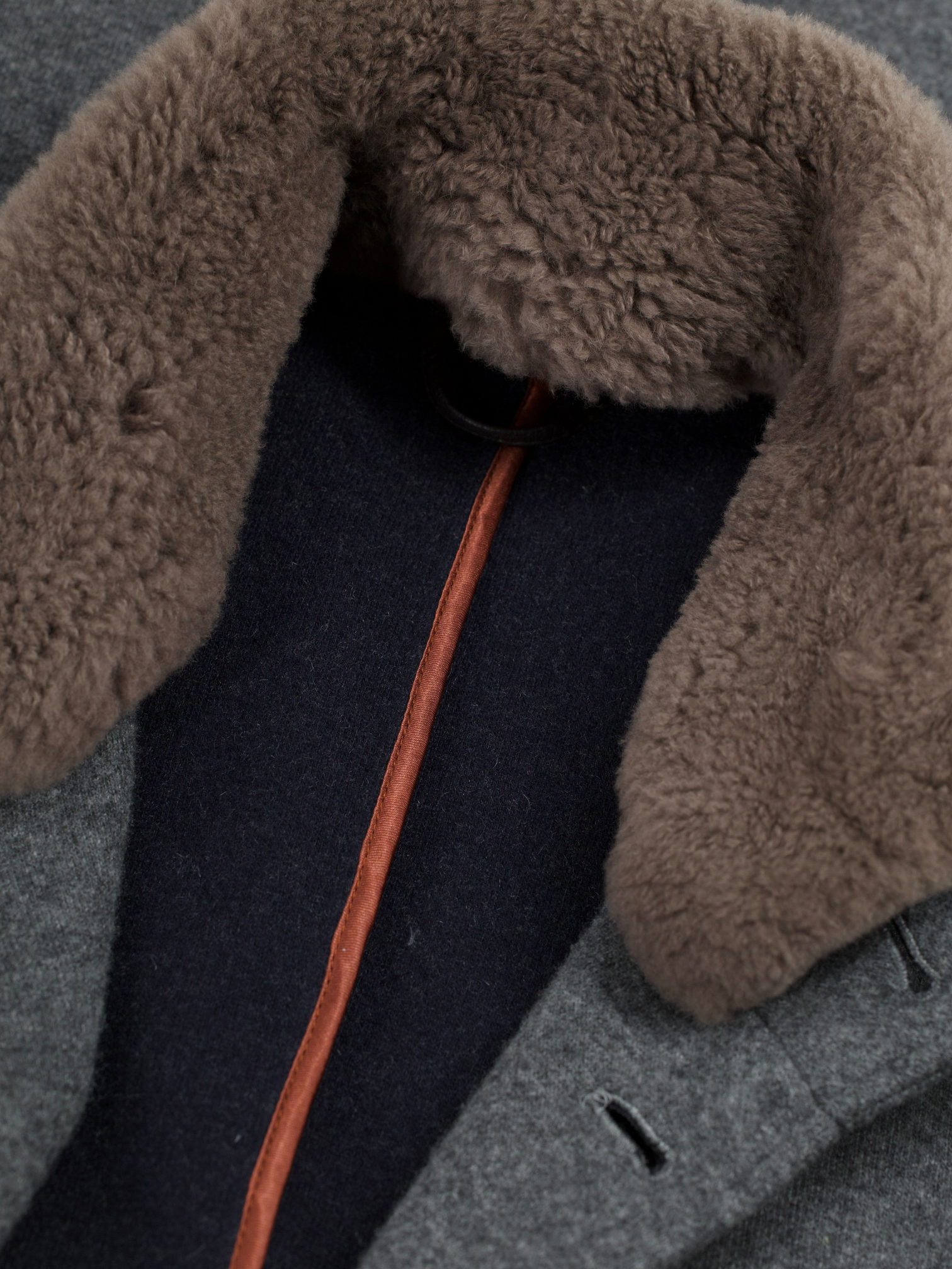 Mandelli Grey Double-Faced Cashmere & Stretch Castorino-Fur Collar Coat