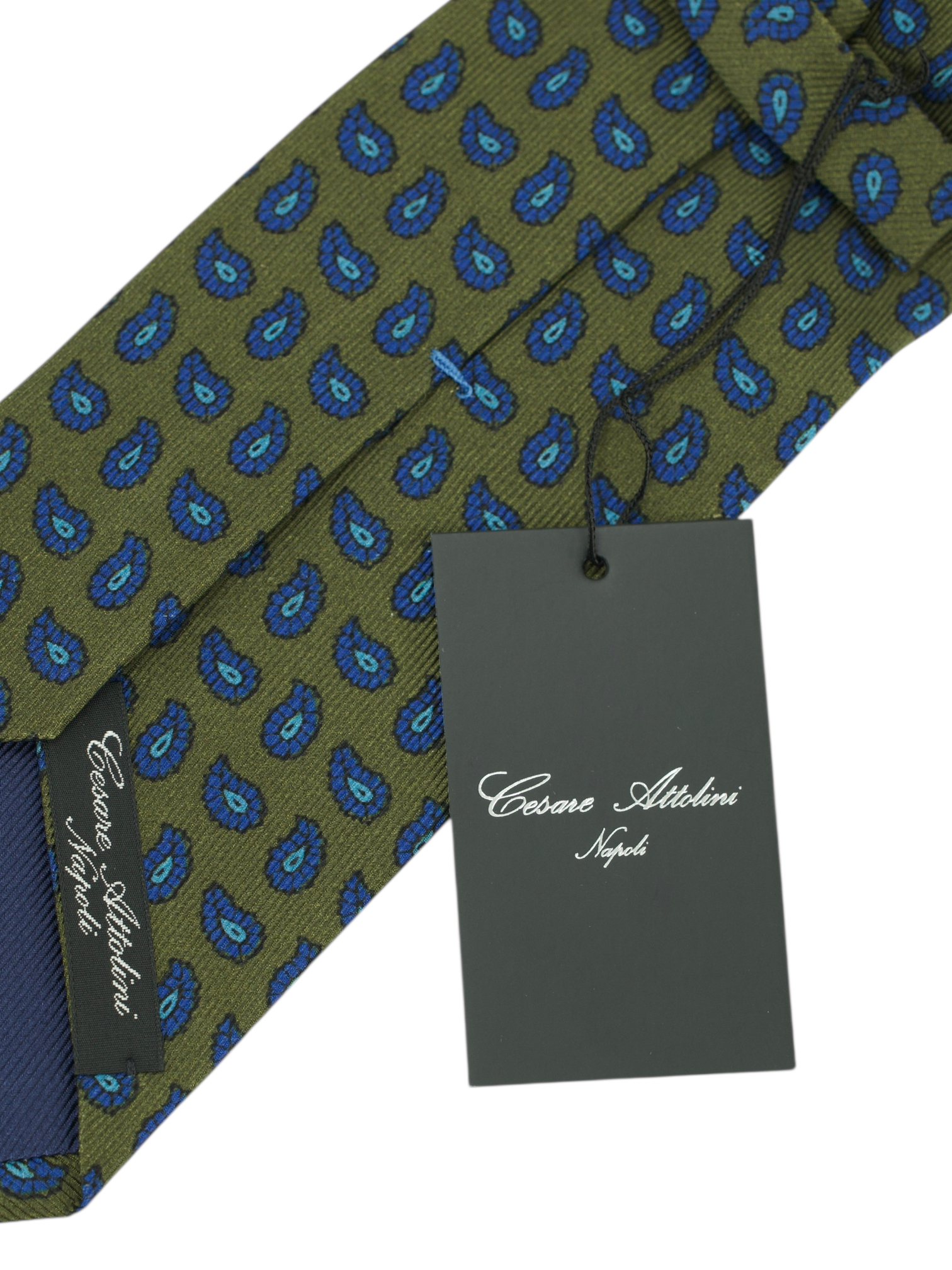 Cesare Attolini Green & Blue Silk Paisley Tie