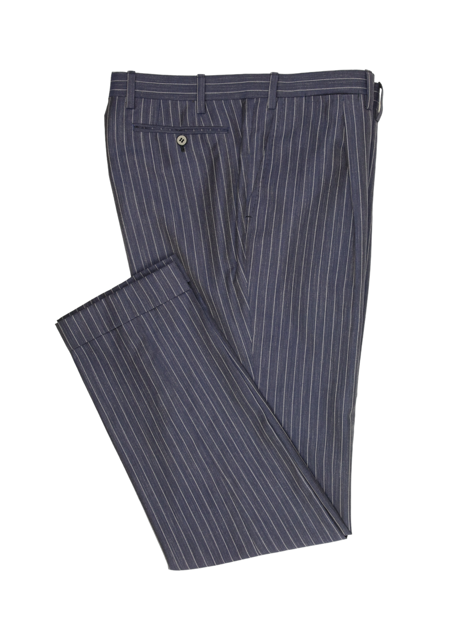 Kiton Denim Blue Cool-Wool Pinstripe Suit
