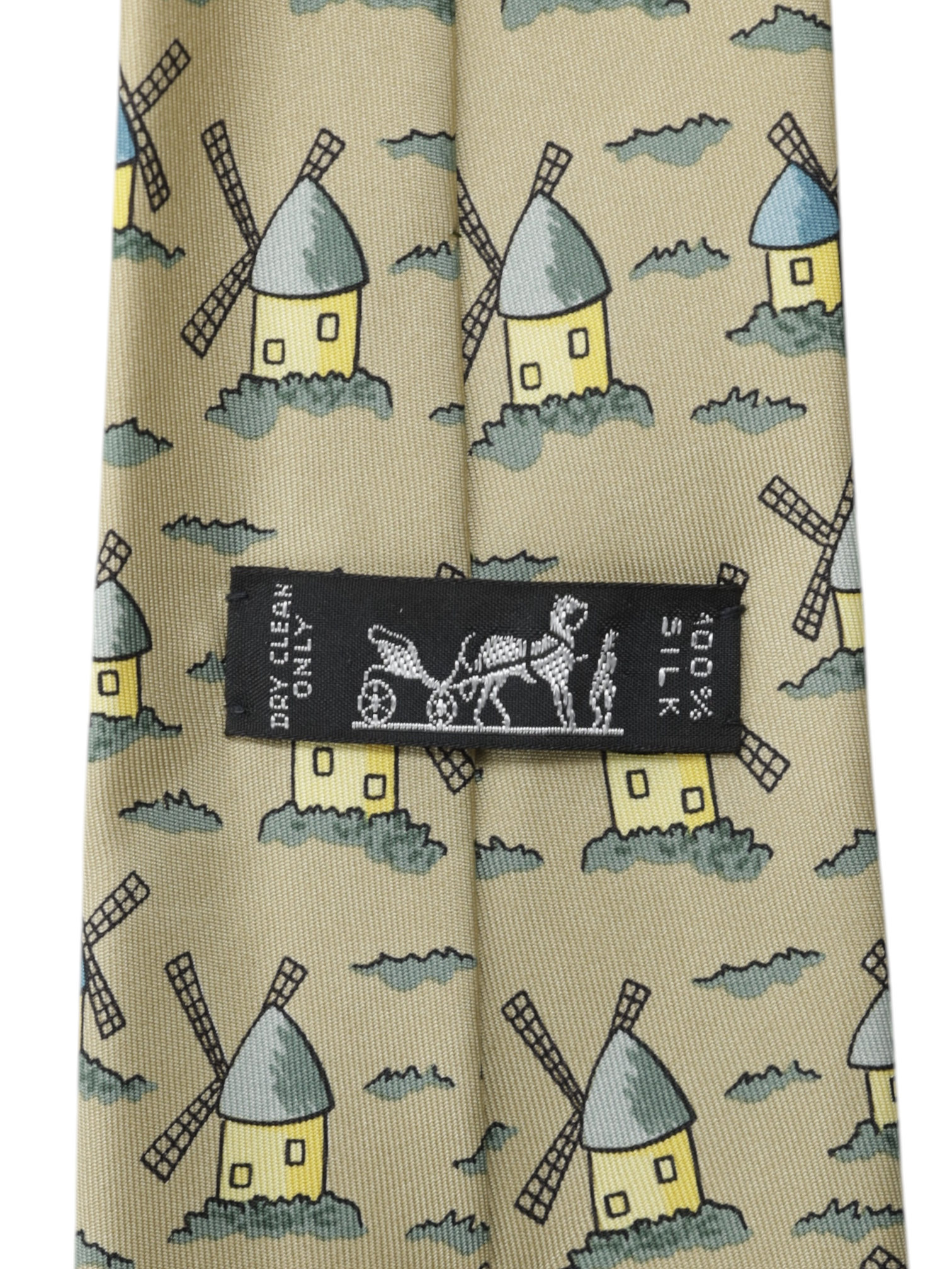 Hermès Light Brown & Yellow Dutch-Windmills Pattern Tie
