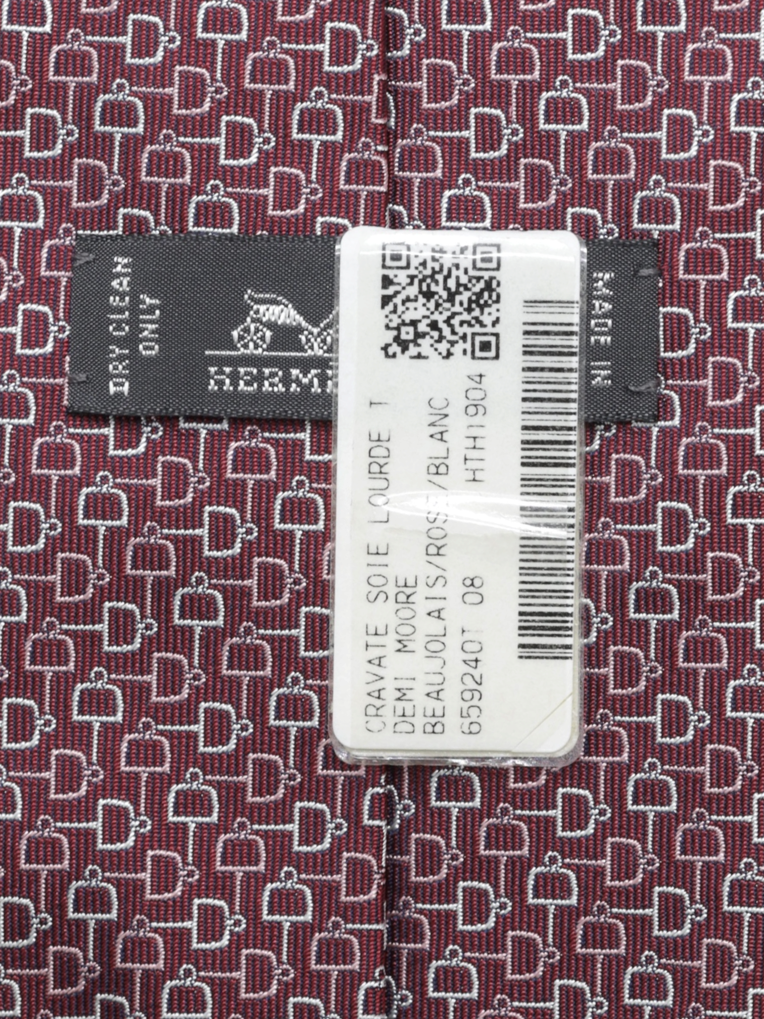Hermès Red & White Silk Chain-Interlock Tie