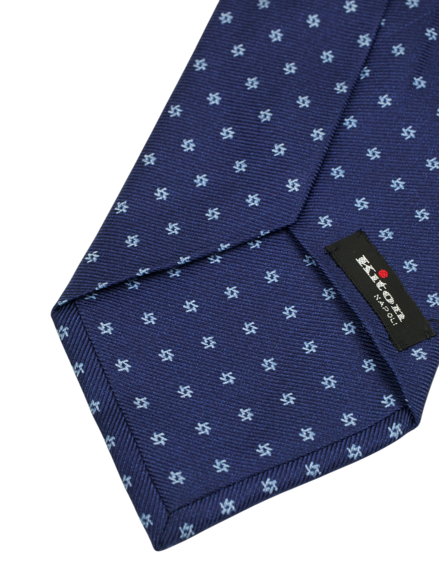Kiton 5-Fold Indigo Blue Heavyweight Silk Geometric Pattern Tie