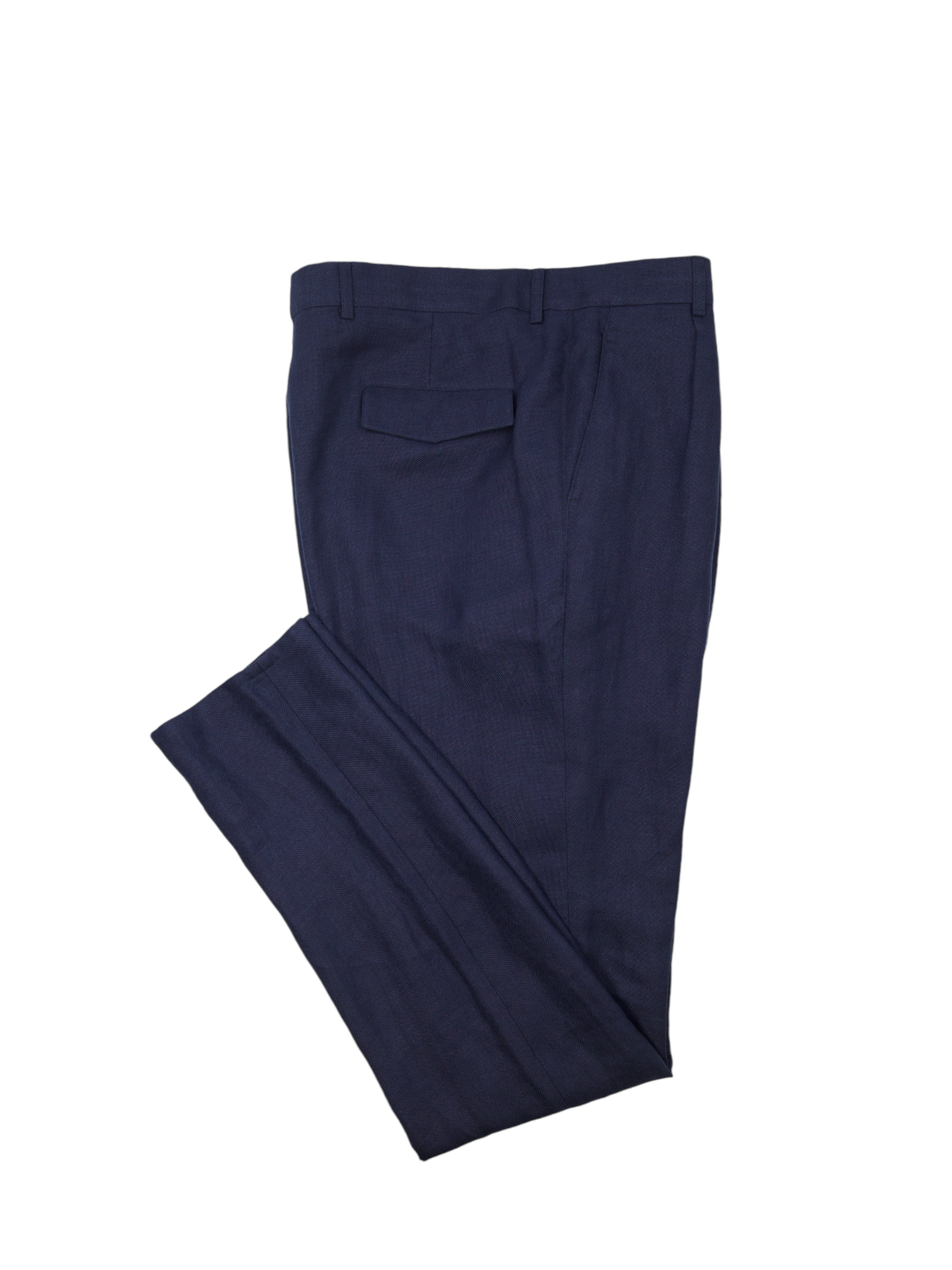 Brunello Cucinelli Dark Blue Linen, Wool & Silk Hopsack Drawstring Trousers