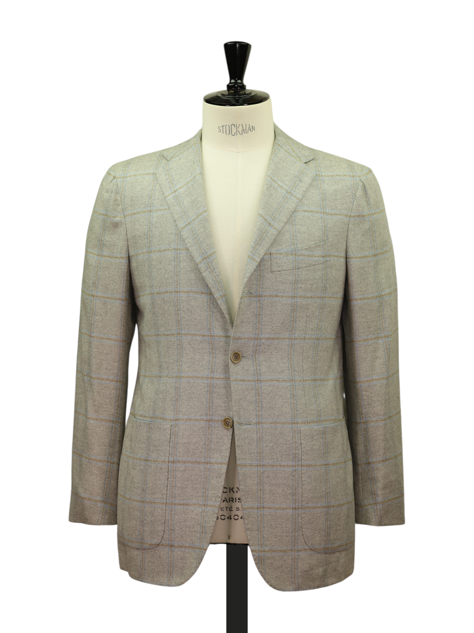 Kiton Light Grey, Brown & Blue Pure Cashmere Windowpane Jacket