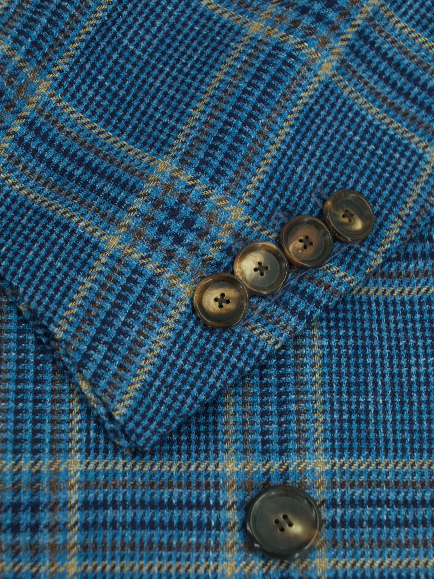 Cesare Attolini Turquoise Double-Breasted Cashmere, Silk & Linen Checkered Jacket